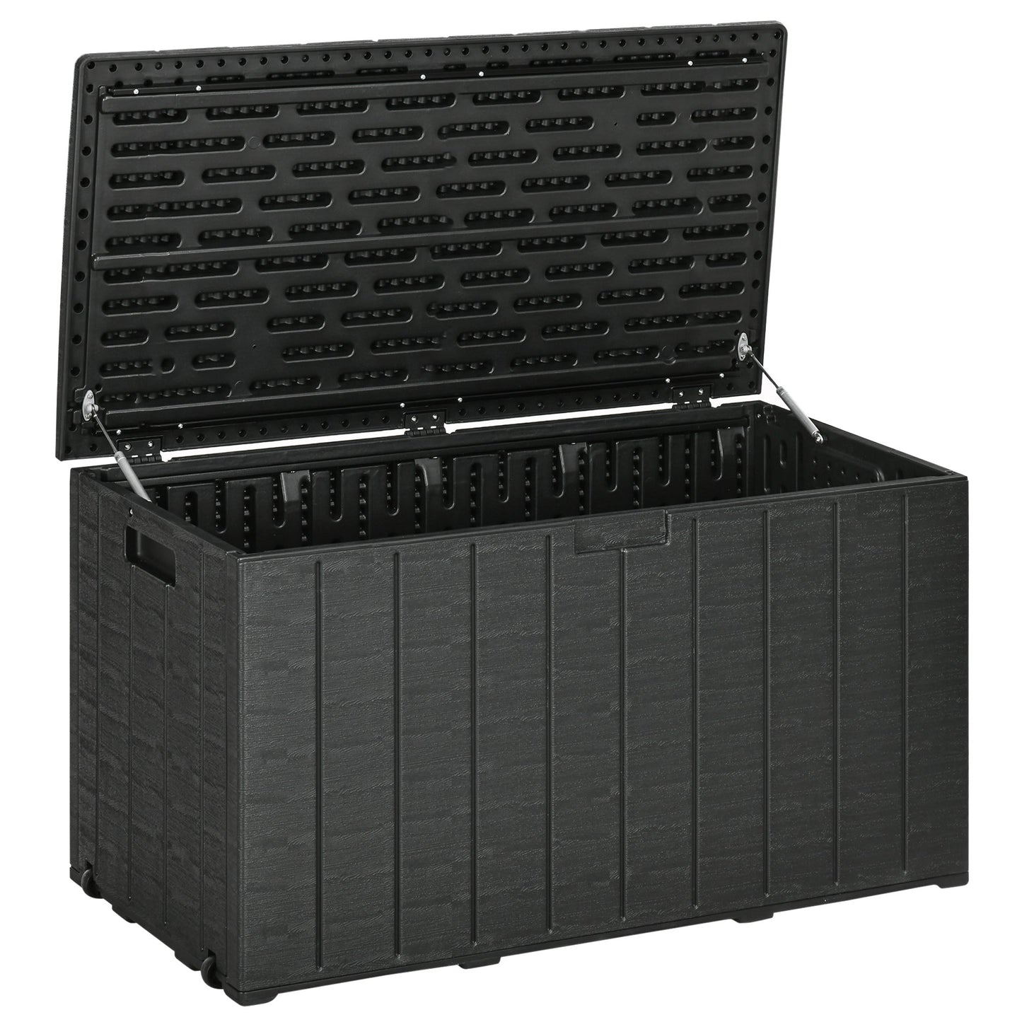 336 Litre Garden Storage Box, Water-resistant Heavy Duty Double Wall Plastic Container, Extra Large Outdoor Garden Furniture Organizer, Deck Cushion Chest with Wheels and Handles, Black