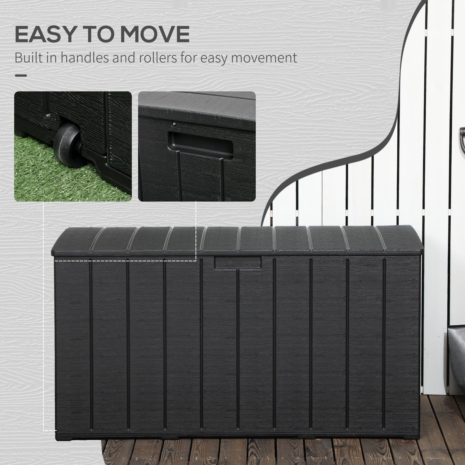 336 Litre Garden Storage Box, Water-resistant Heavy Duty Double Wall Plastic Container, Extra Large Outdoor Garden Furniture Organizer, Deck Cushion Chest with Wheels and Handles, Black