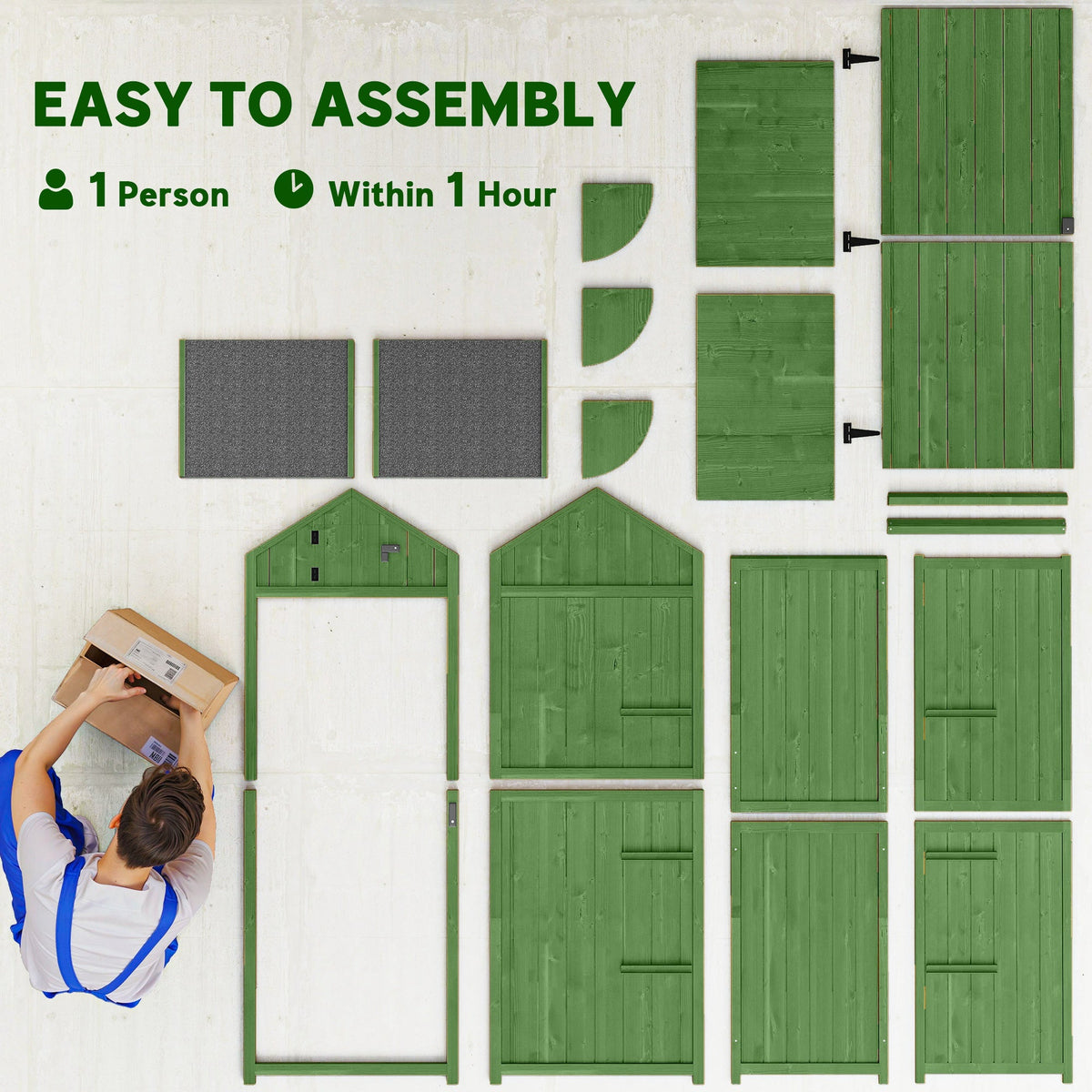 Wooden Outdoor Storage Cabinet with Shelves Tilt Roof & Lockable Double Doors Dark Green