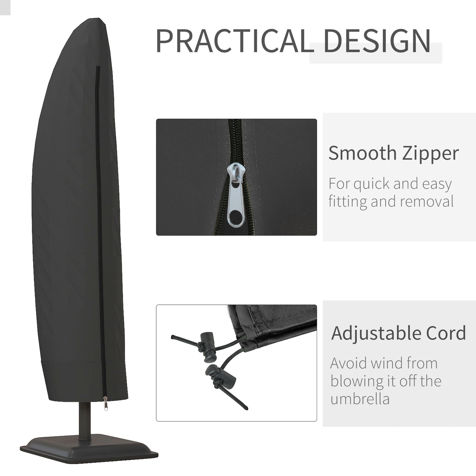Parasol Cover, Cantilever Umbrella Cover, Banana Umbrella Protector with Zipper for Outdoor Garden, Patio, Black