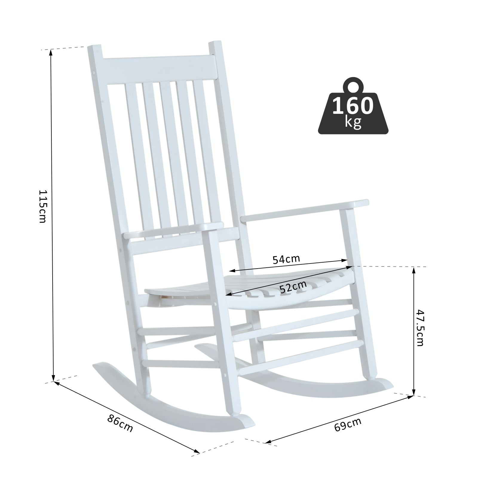 Outdoor Porch Rocking Chair Armchair Wooden Patio Rocker Balcony Deck Garden Seat White