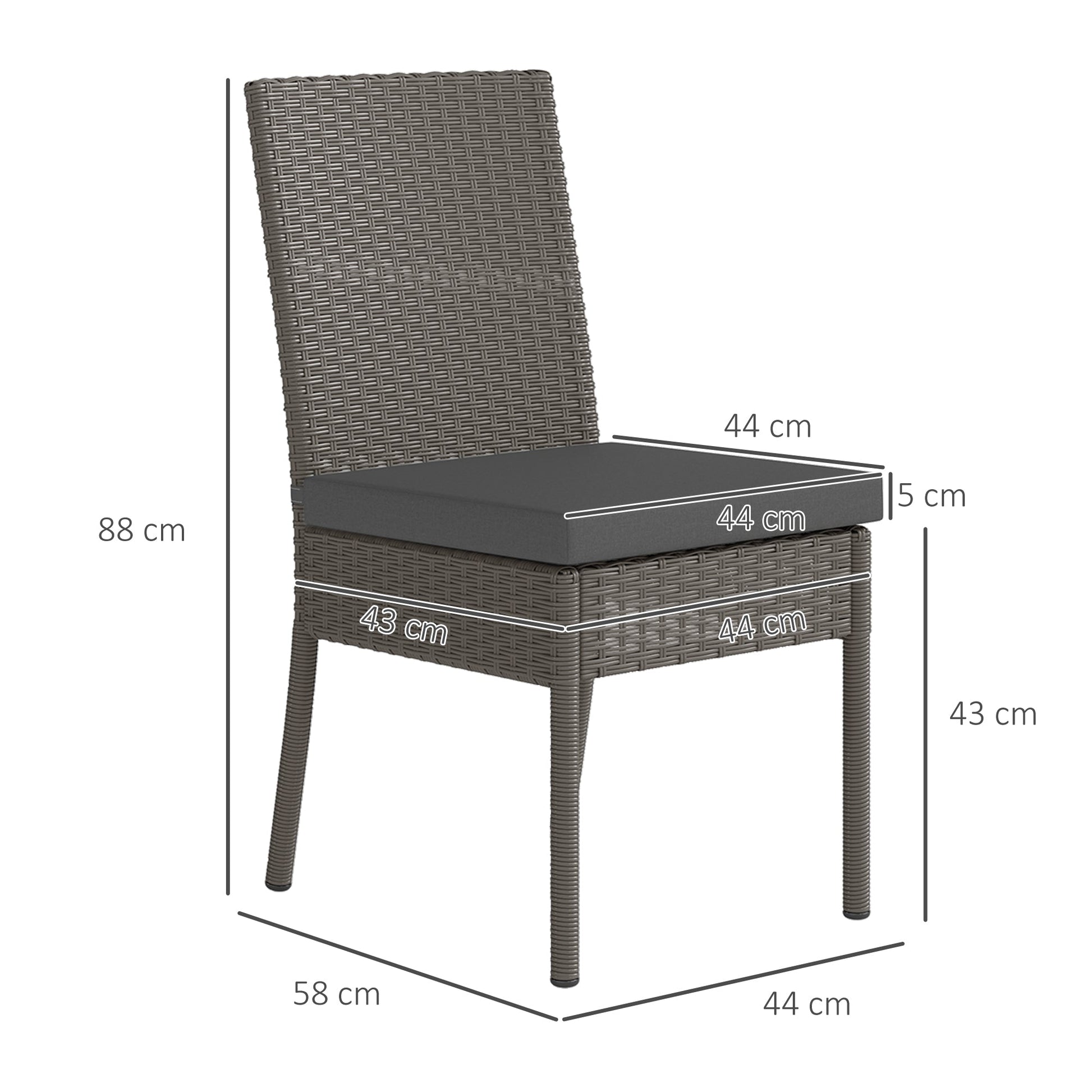 2 Pieces PE Rattan Garden Chairs with Cushion, Patio Wicker Dining Chairs with Backrest for Patio, Deck, Garden, Dark Grey