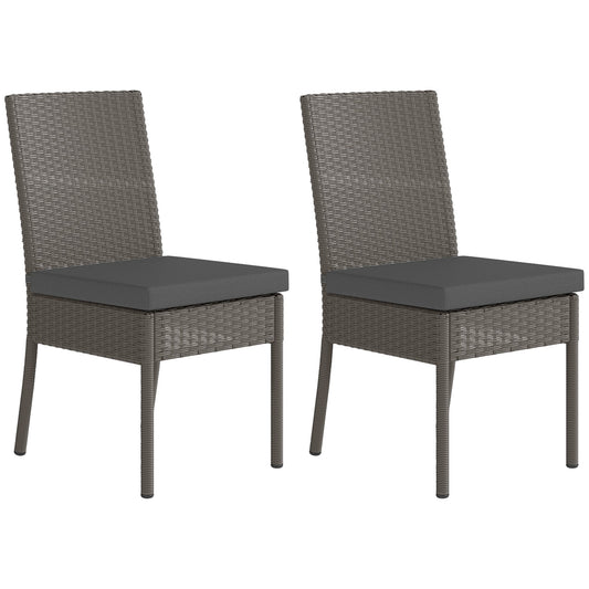 2 Pieces PE Rattan Garden Chairs with Cushion, Patio Wicker Dining Chairs with Backrest for Patio, Deck, Garden, Dark Grey