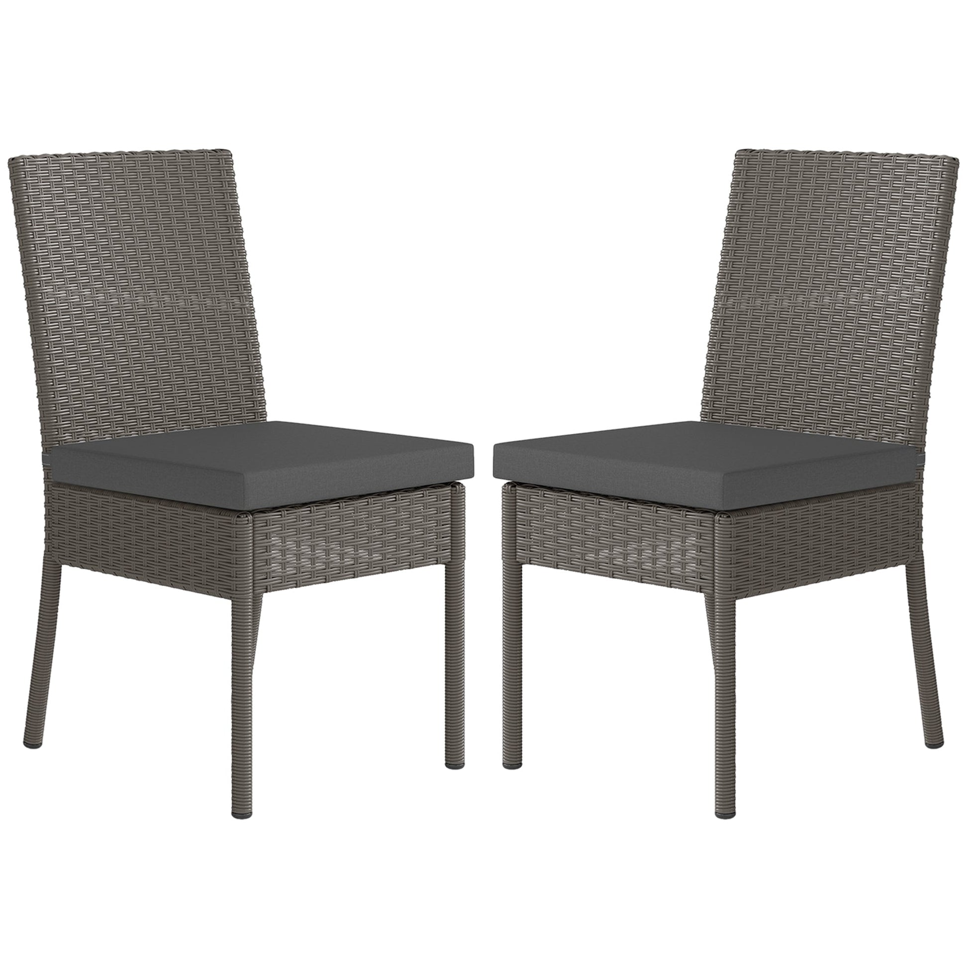 2 Pieces PE Rattan Garden Chairs with Cushion, Patio Wicker Dining Chairs with Backrest for Patio, Deck, Garden, Dark Grey