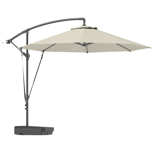 3(m) Garden Cantilever Parasol with Fillable Base, Wind Protection Strap, Cover, Round Banana Hanging Umbrella with Crank Handle and Tilt, Patio Umbrella for Outdoor Sun Shade, UPF50+, Cream