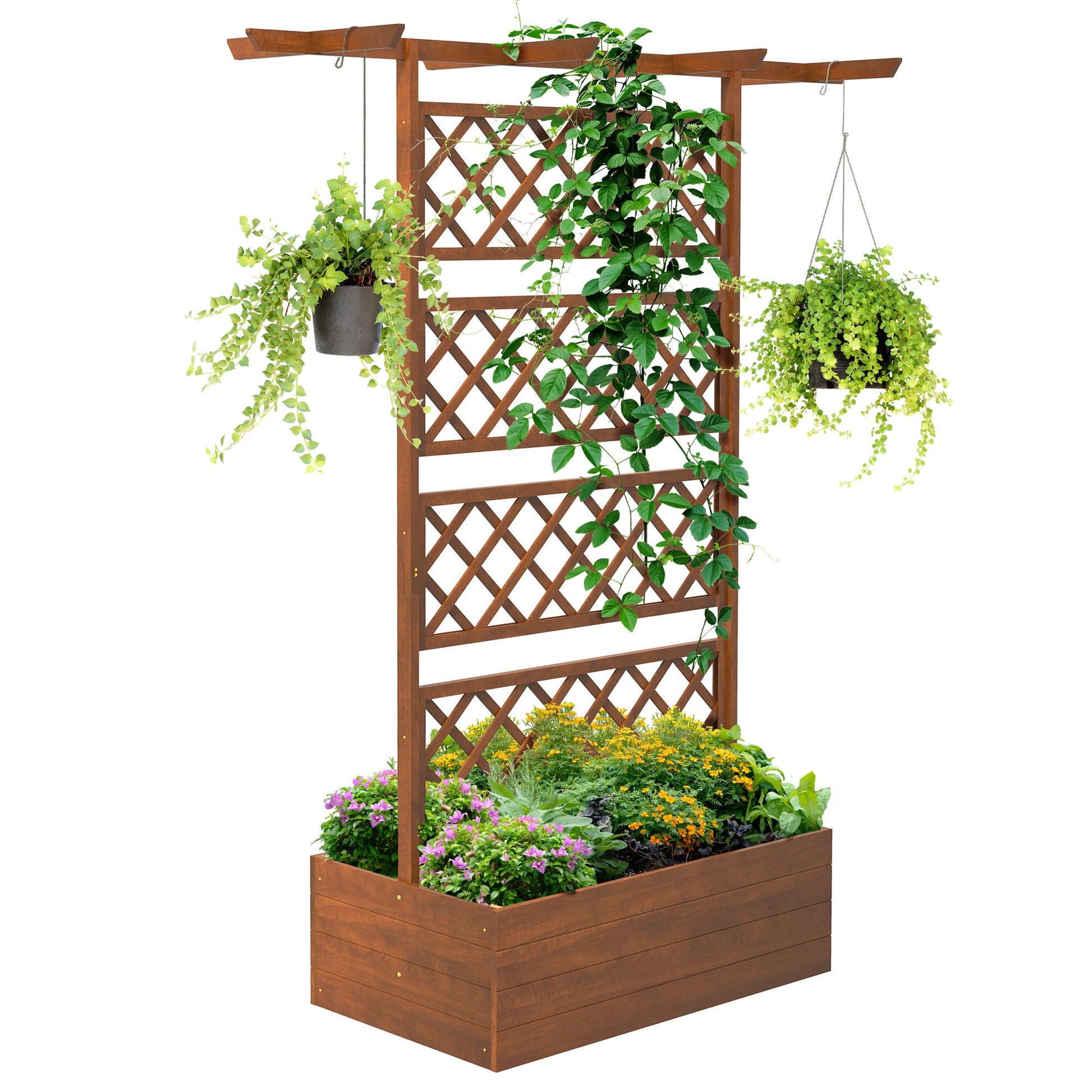 Wood Planter with Trellis, Raised Garden Bed Privacy Screen Planter Box to Grow Vegetables, Herbs and Flowers for Garden, Patio, Deck, Orange