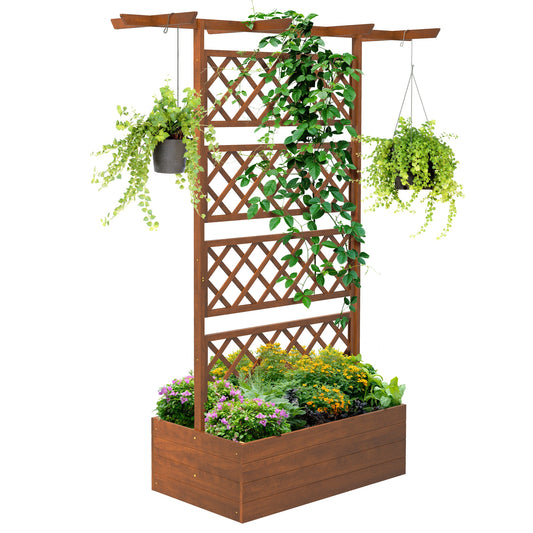 Wood Planter with Trellis, Raised Garden Bed Privacy Screen Planter Box to Grow Vegetables, Herbs and Flowers for Garden, Patio, Deck, Orange