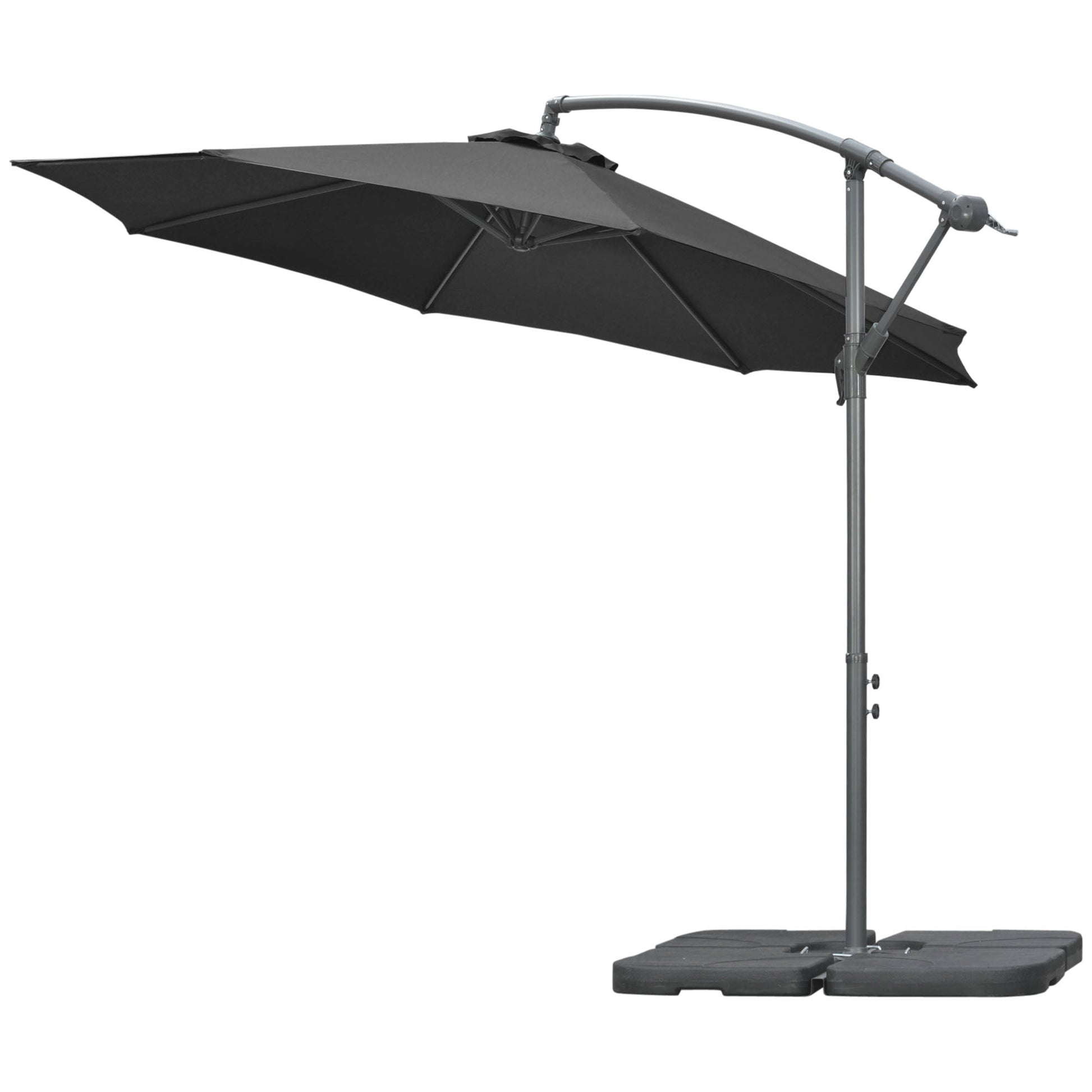 3(m) Garden Banana Parasol Cantilever Umbrella with Crank Handle, Cross Base, Weights and Cover for Outdoor, Hanging Sun Shade, Black