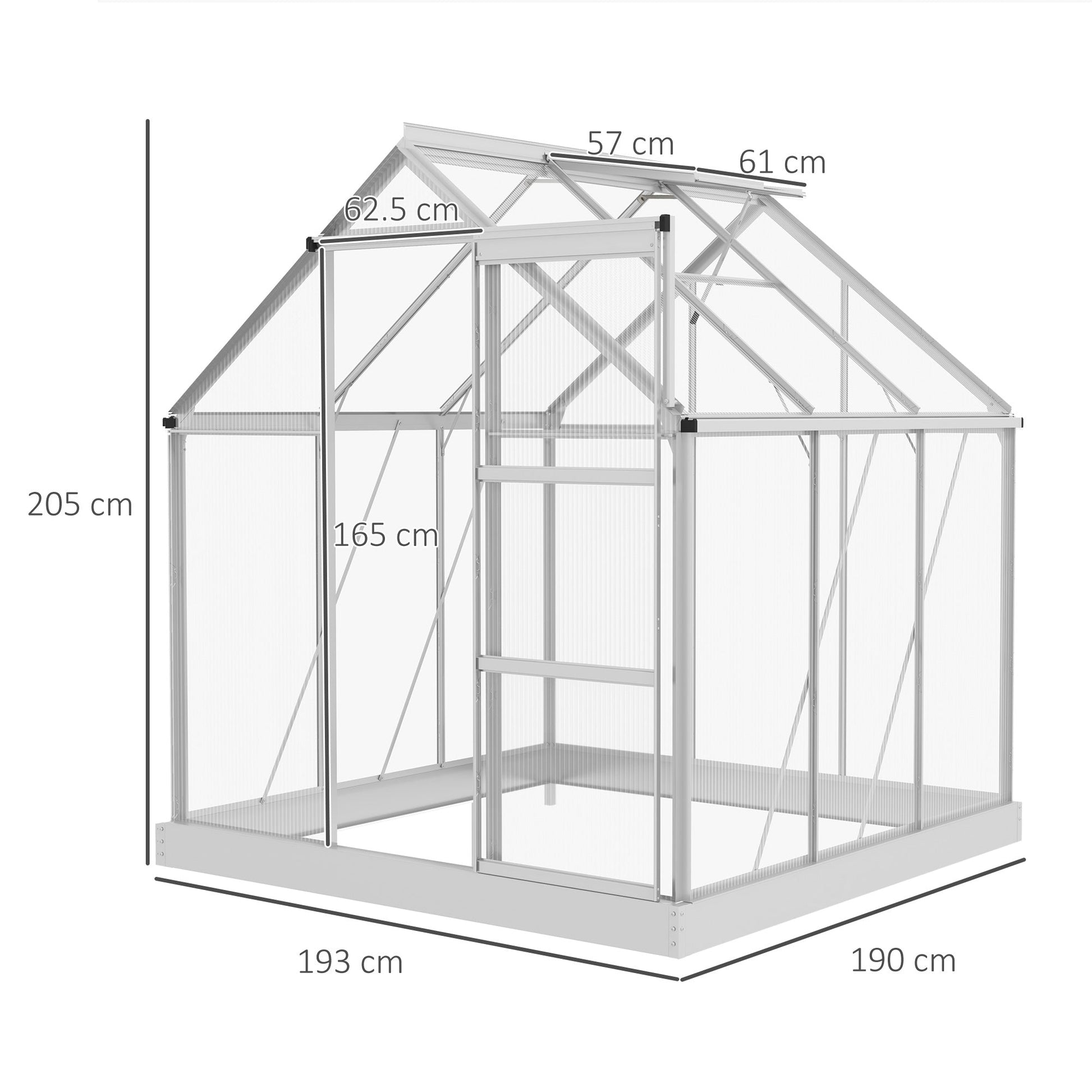 6 x 6ft Polycarbonate Greenhouse, Walk-In Greenhouse with Sliding Door, Adjustable Window, Aluminium Frame and Foundation, Garden Grow House with Rain Gutter, Silver