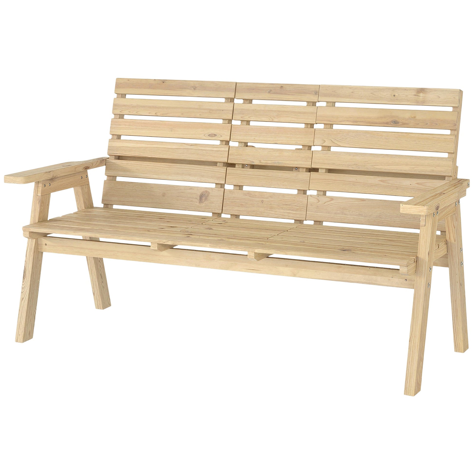2 Seater Wooden Garden Bench with Convertible Middle Table, Outdoor Three-Seater Bench for Patio, Park, Porch, Natural Wood Finish
