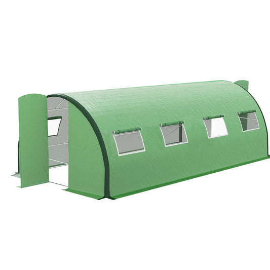6 x 3(m) Walk-in Polytunnel Greenhouse with Upgraded Structure, 2 Hinged Doors, 8 Mesh Windows, Tunnel Warm House Tent with UV-resistant PE Cover, Green