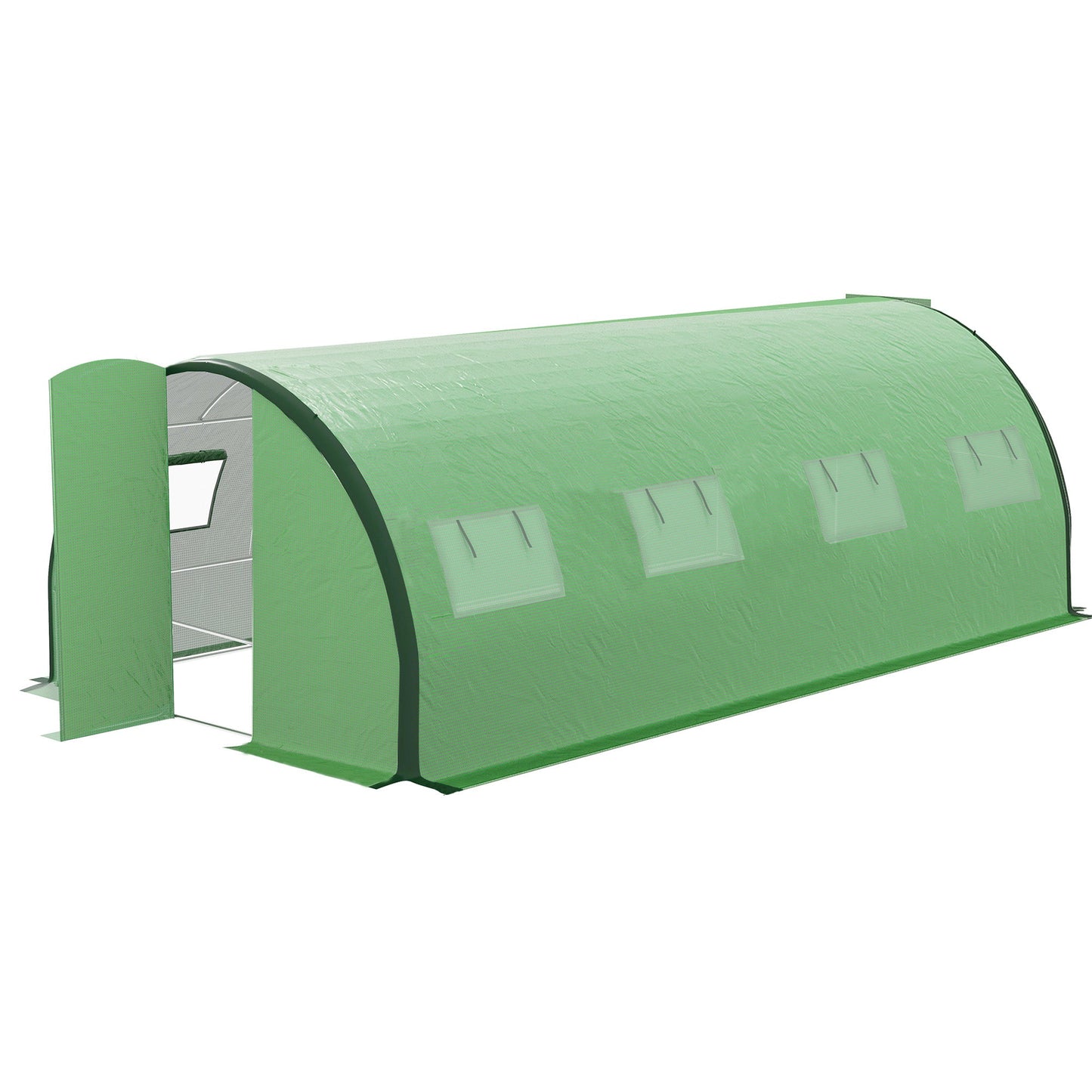 6 x 3(m) Walk-in Polytunnel Greenhouse with Upgraded Structure, 2 Hinged Doors, 8 Mesh Windows, Tunnel Warm House Tent with UV-resistant PE Cover, Green