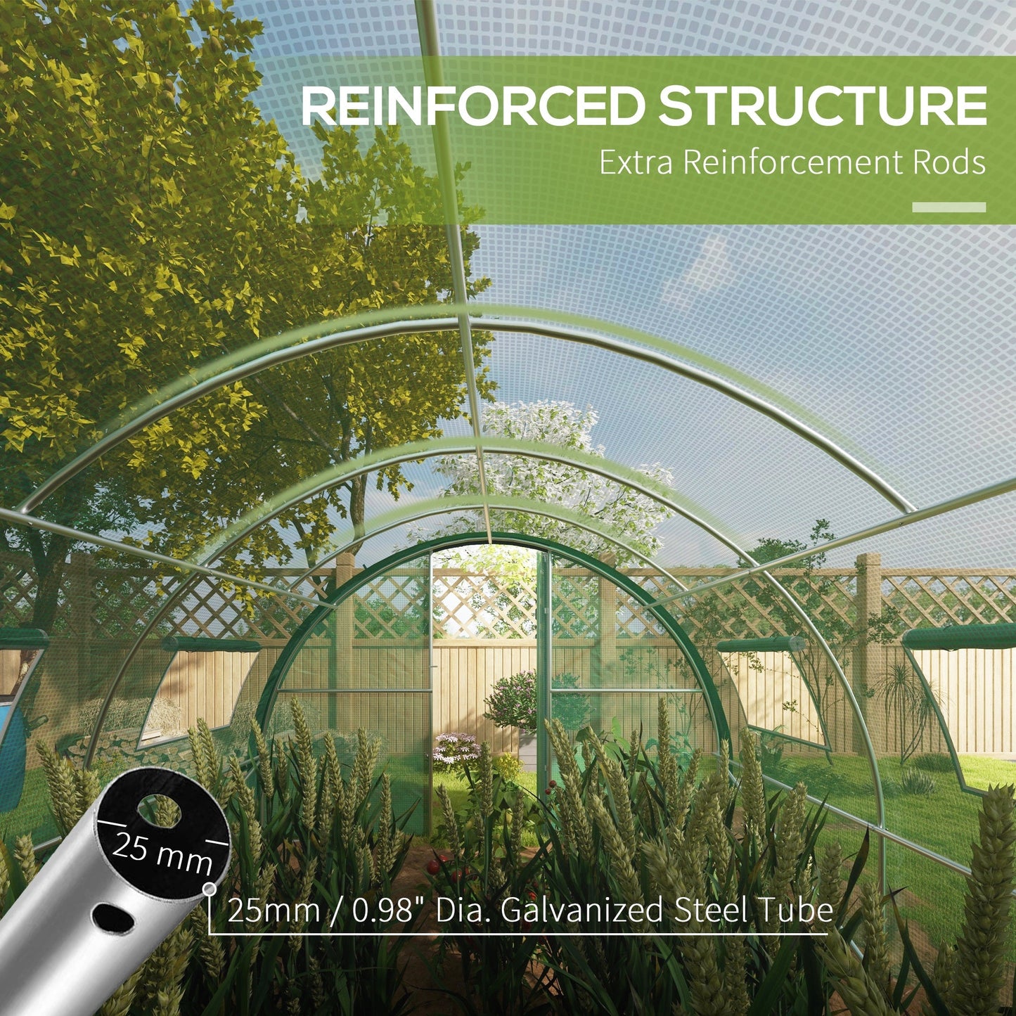 6 x 3(m) Walk-in Polytunnel Greenhouse with Upgraded Structure, 2 Hinged Doors, 8 Mesh Windows, Tunnel Warm House Tent with UV-resistant PE Cover, Green
