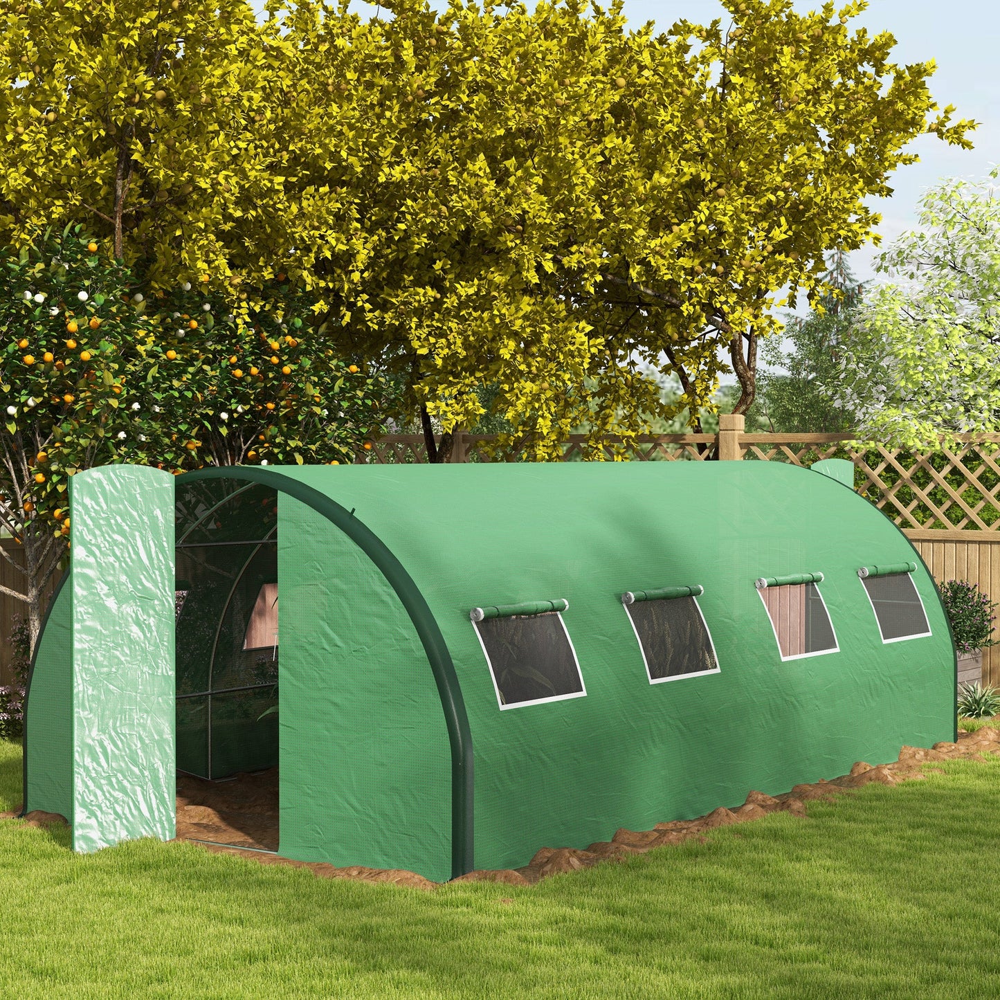 6 x 3(m) Walk-in Polytunnel Greenhouse with Upgraded Structure, 2 Hinged Doors, 8 Mesh Windows, Tunnel Warm House Tent with UV-resistant PE Cover, Green