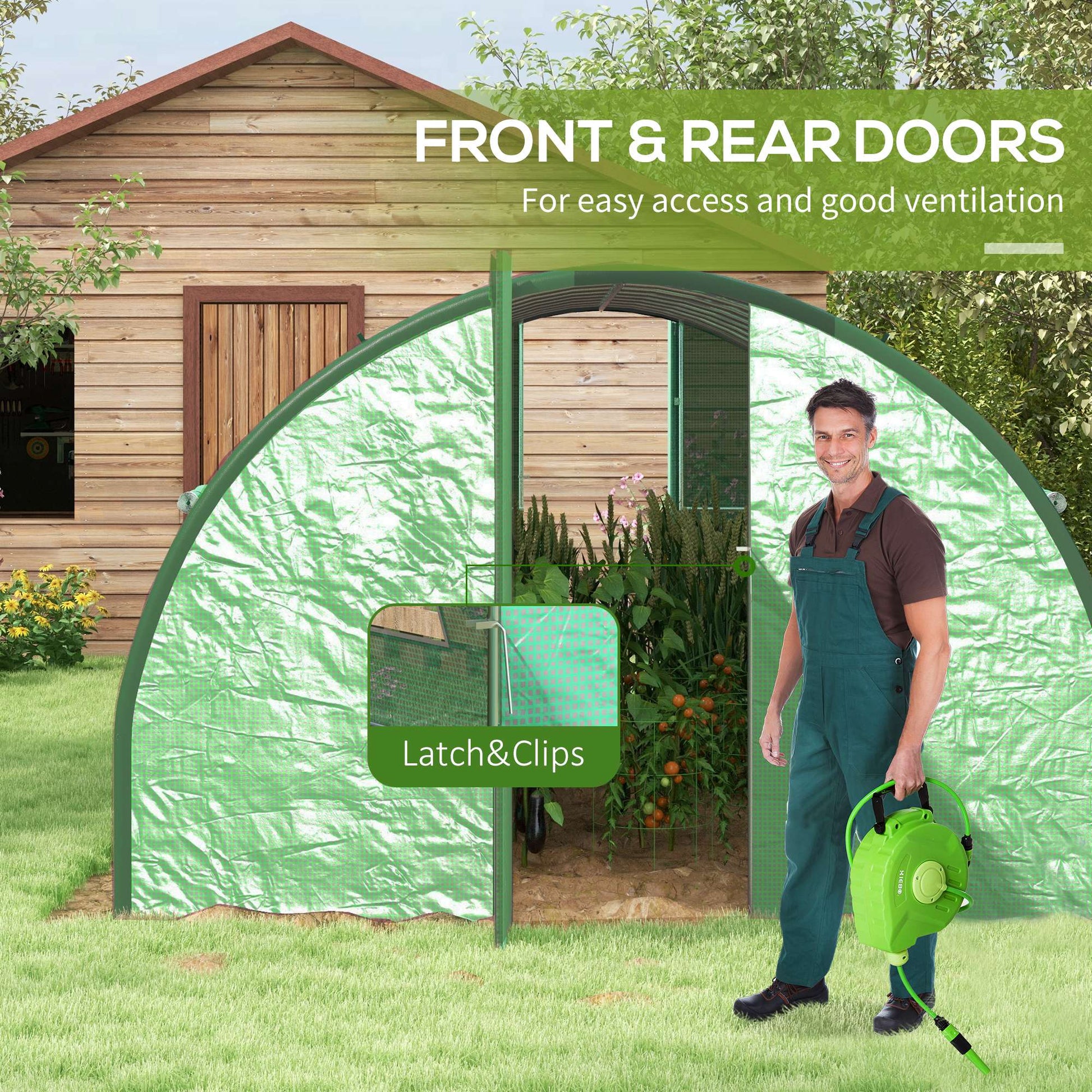 6 x 3(m) Walk-in Polytunnel Greenhouse with Upgraded Structure, 2 Hinged Doors, 8 Mesh Windows, Tunnel Warm House Tent with UV-resistant PE Cover, Green