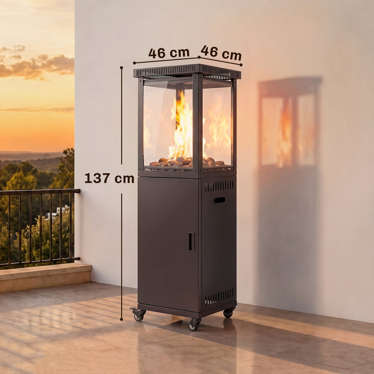 Gas Patio Heater, 13 kW Portable Propane Outdoor Heater with Stepless Heat Control, Piezo Ignition, Tip-over Protection, 4 Wheels, Lava Rocks, Black