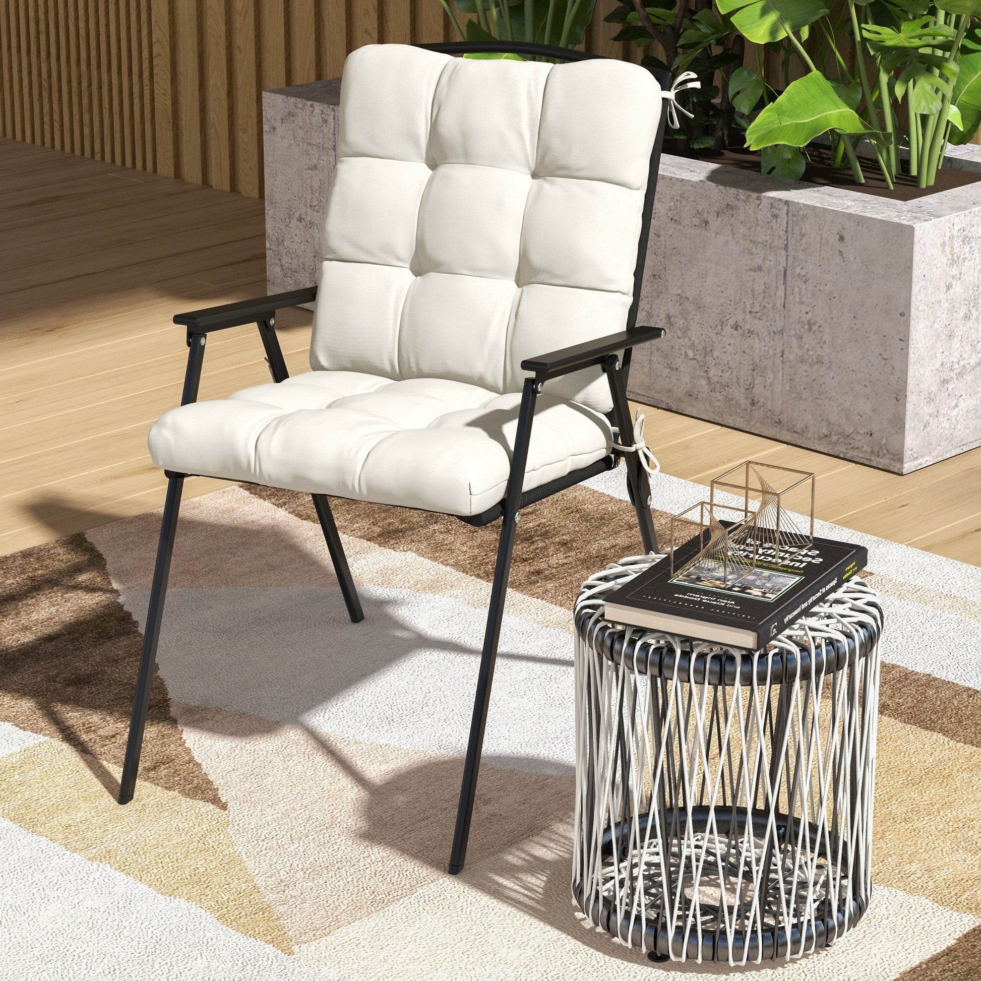 Garden Back Chair Cushion, Comfortable Patio Seat Cushion Pad with Backrest for Outdoor & Indoor Use, Cream White