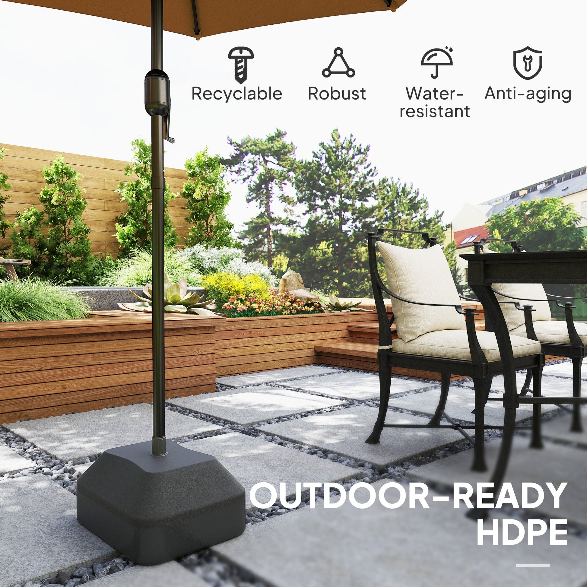 Fillable Garden Parasol Base, Heavy Duty Parasol Base Stand Outdoor Umbrella Stand, Filled Up to 24kg with Stand or 20kg with Water, Sun Umbrella Base for 38 mm Poles, Black