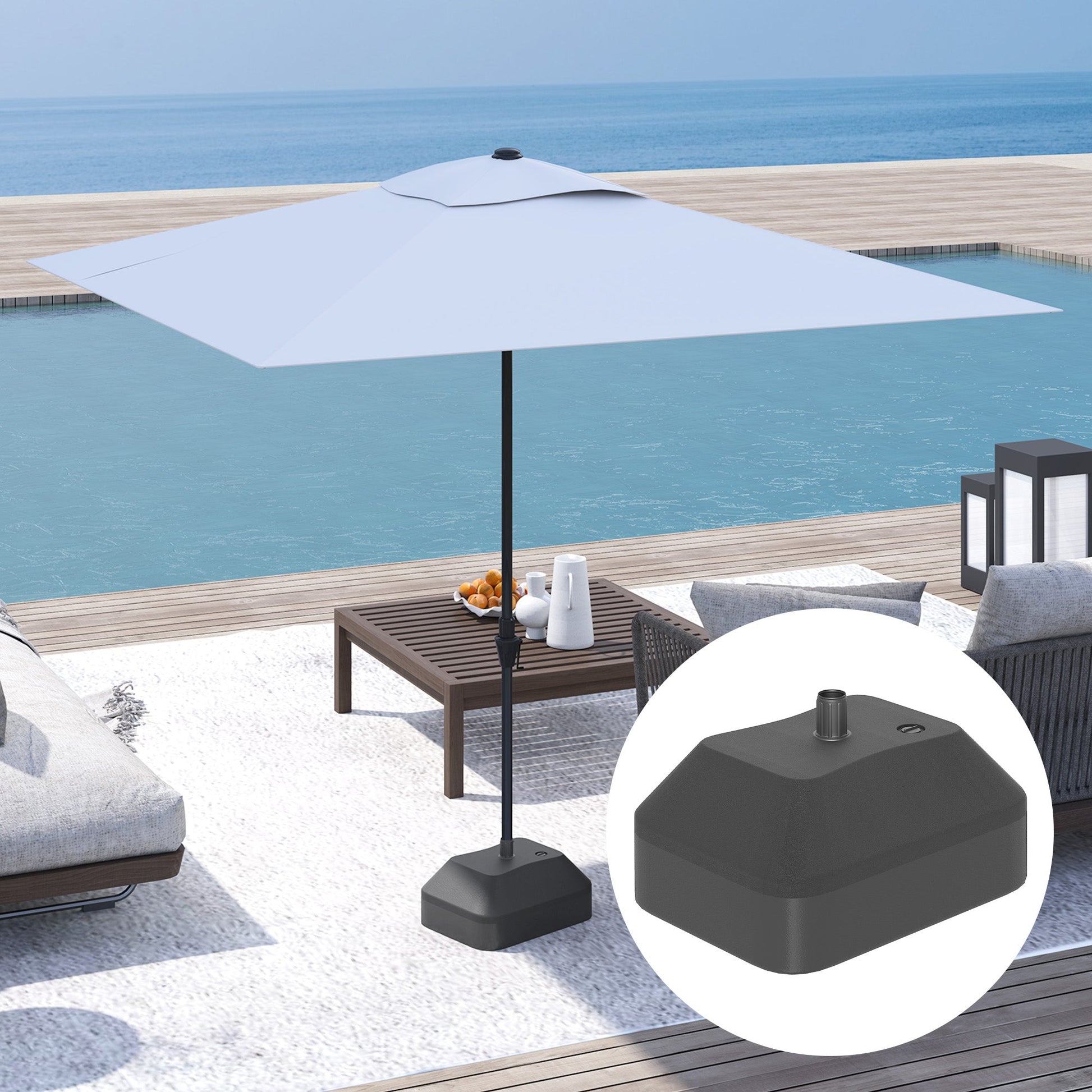 Fillable Garden Parasol Base, Heavy Duty Parasol Base Stand Outdoor Umbrella Stand, Filled Up to 24kg with Stand or 20kg with Water, Sun Umbrella Base for 38 mm Poles, Black