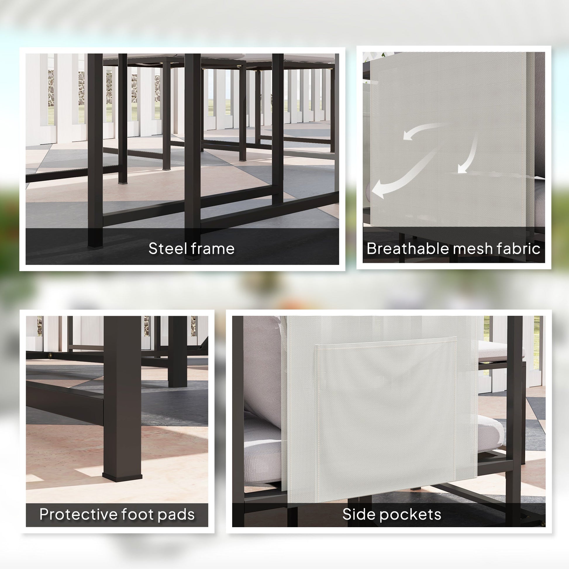 9 Piece Garden Dining Set, Cube Outdoor Garden Furniture Set with Cushions, 8 Seater Garden Table and Chairs with 4 Stools, Square Plastic Top Table, Side Pockets for Conservatory, Dark Grey