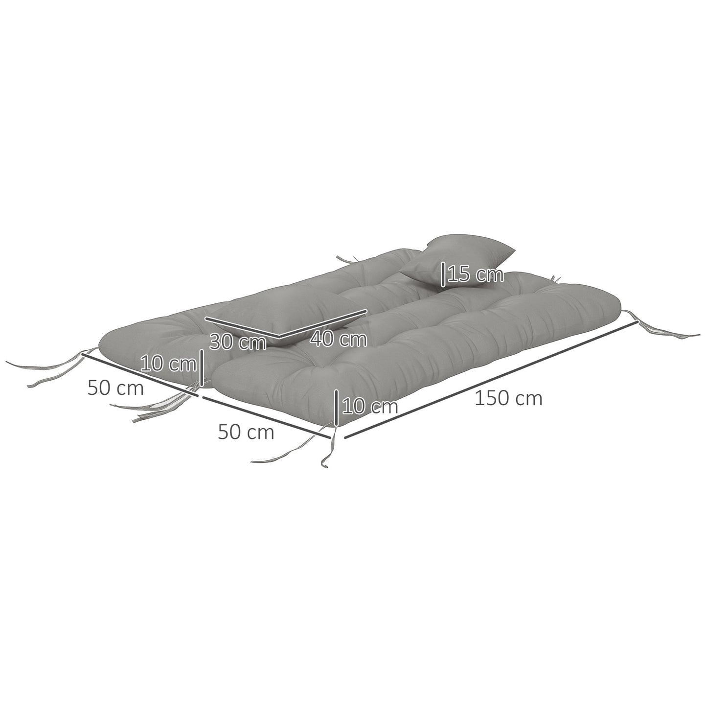 Outdoor Seat Cushions Back Cushion with 2 Pillows, Water Repellent Seat Pads for 3-Seater Chair, Swing, Sofa, CUSHIONS ONLY, NO SWING, Light Grey