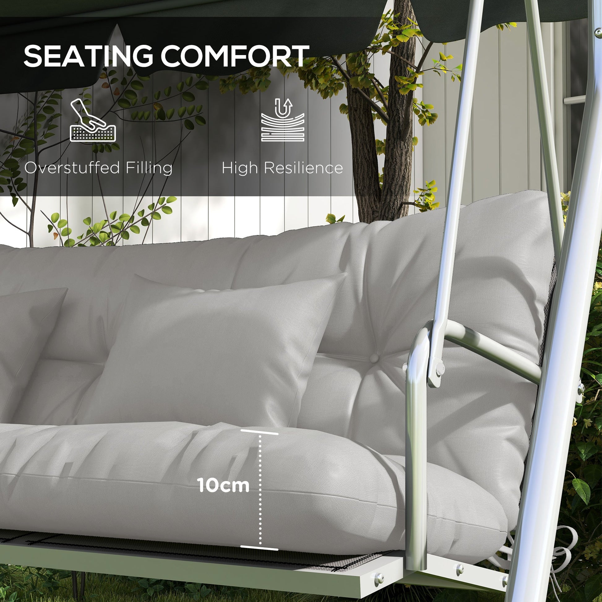 Outdoor Seat Cushions Back Cushion with 2 Pillows, Water Repellent Seat Pads for 3-Seater Chair, Swing, Sofa, CUSHIONS ONLY, NO SWING, Light Grey