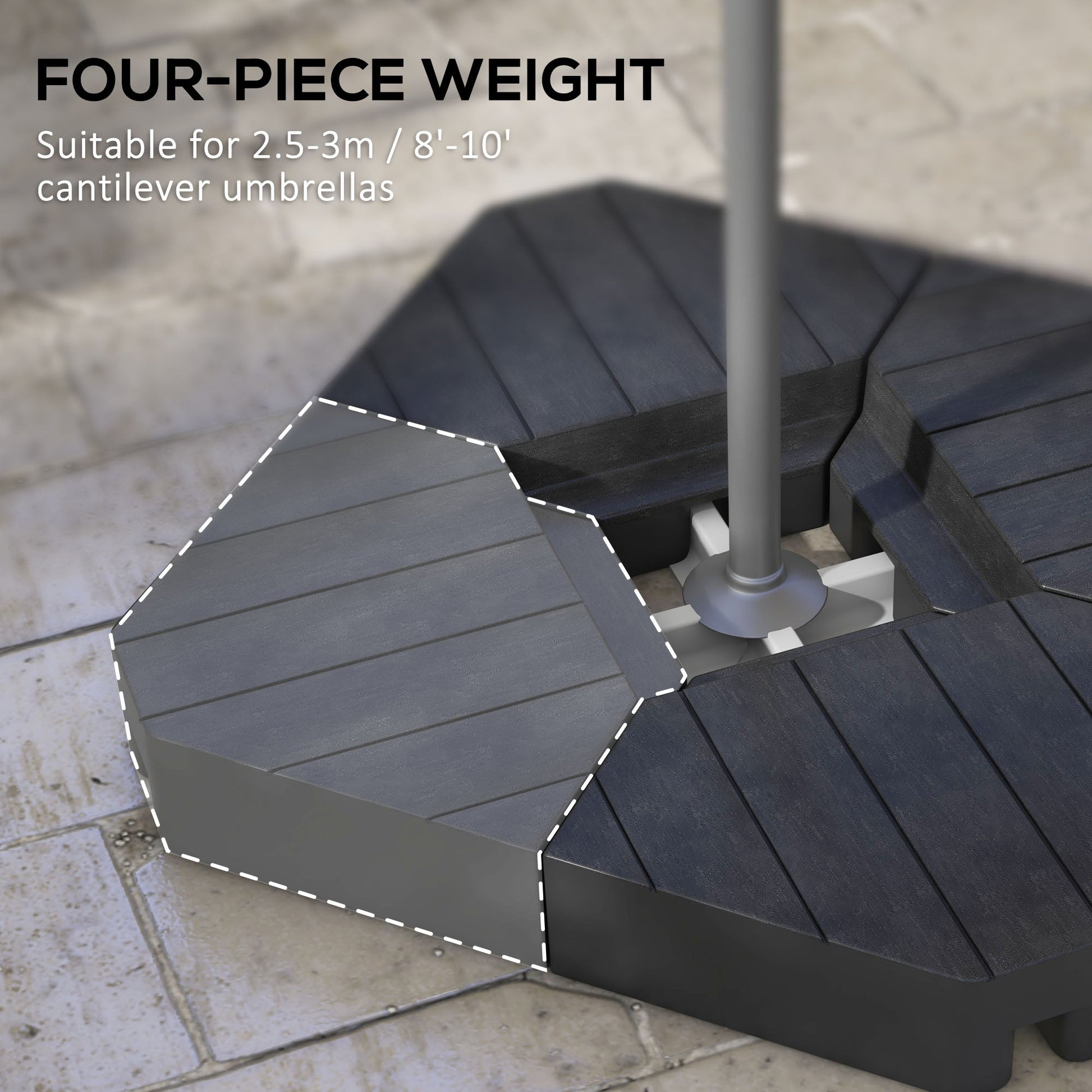 Umbrella Weights for Cantilever Parasols, Set of 4 Heavy Duty Parasol Base Stand Weights, 80kg Sand or 60kg Water Filled, Black