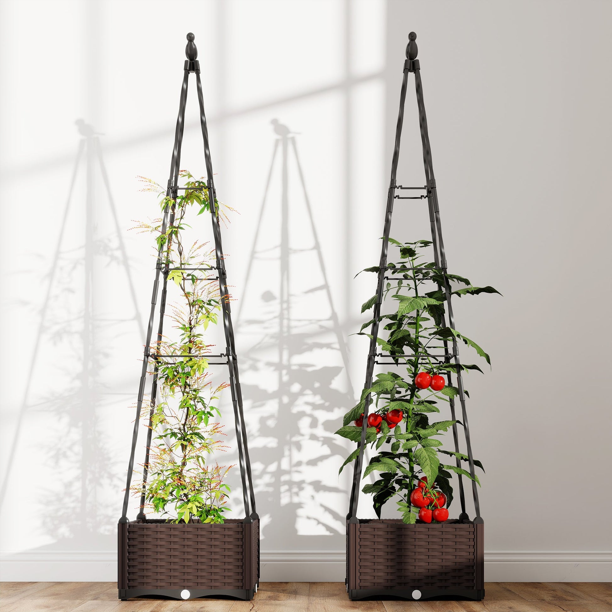 Raised Bed for Garden, Raised Garden Bed Planter Box with Trellis and Self Watering, Tomato Cage with Drainage Holes and Plugs for Climbing Plants Flowers Vegetable Herbs, 40 x 40 x 175 cm
