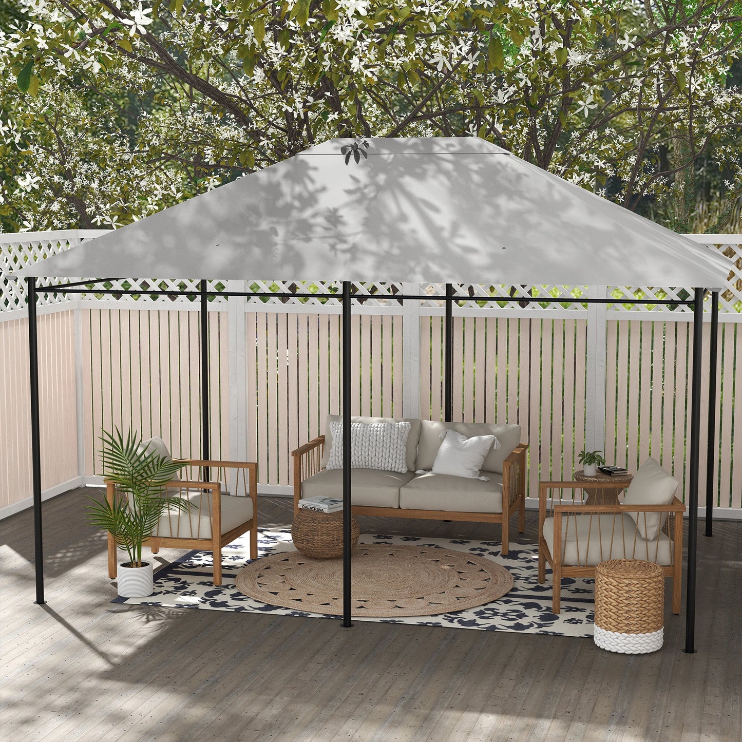 3 x 4m Gazebo Canopy Replacement Covers, Garden Gazebo Roof Replacement with Vents and Drain Holes, TOP COVER ONLY, Light Grey