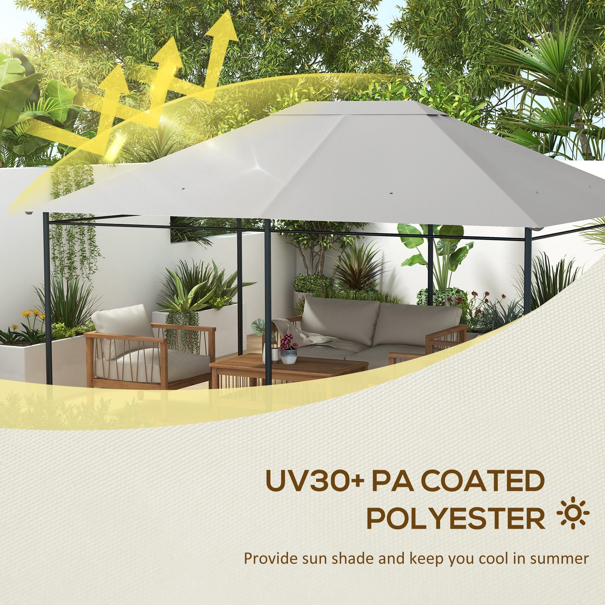3 x 4m Gazebo Canopy Replacement Covers, Garden Gazebo Roof Replacement with Vents and Drain Holes, TOP COVER ONLY, Light Grey