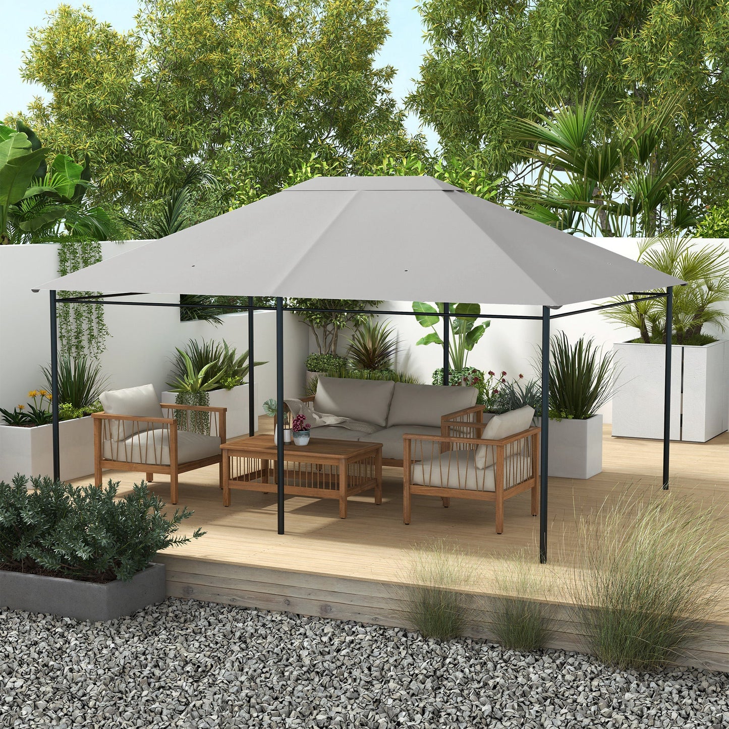 3 x 4m Gazebo Canopy Replacement Covers, Garden Gazebo Roof Replacement with Vents and Drain Holes, TOP COVER ONLY, Light Grey