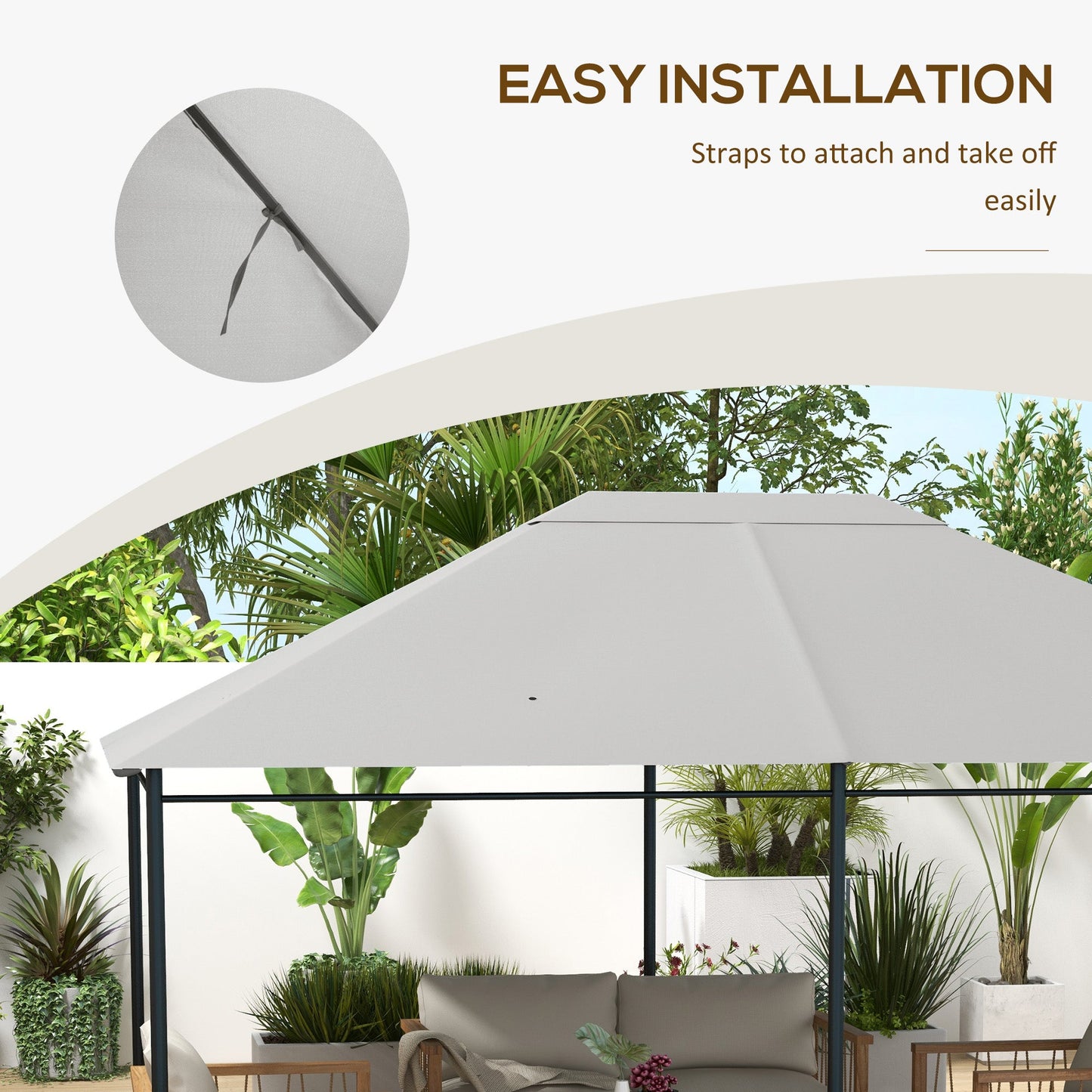 3 x 4m Gazebo Canopy Replacement Covers, Garden Gazebo Roof Replacement with Vents and Drain Holes, TOP COVER ONLY, Light Grey