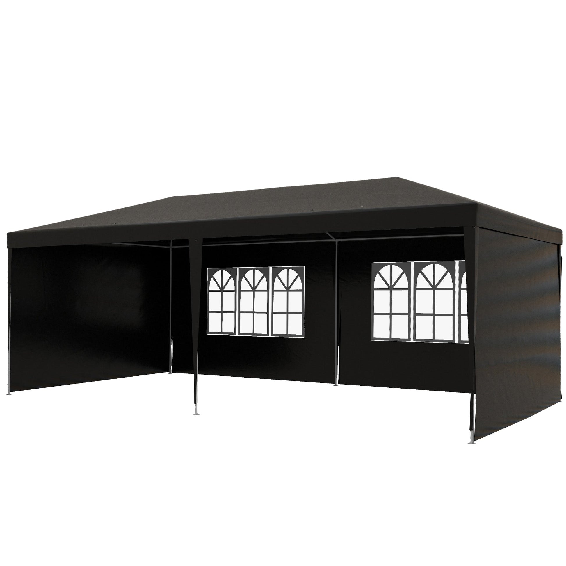 6 x 3 m Party Tent Gazebo Marquee Outdoor Patio Canopy Shelter with Windows and Side Panels Black
