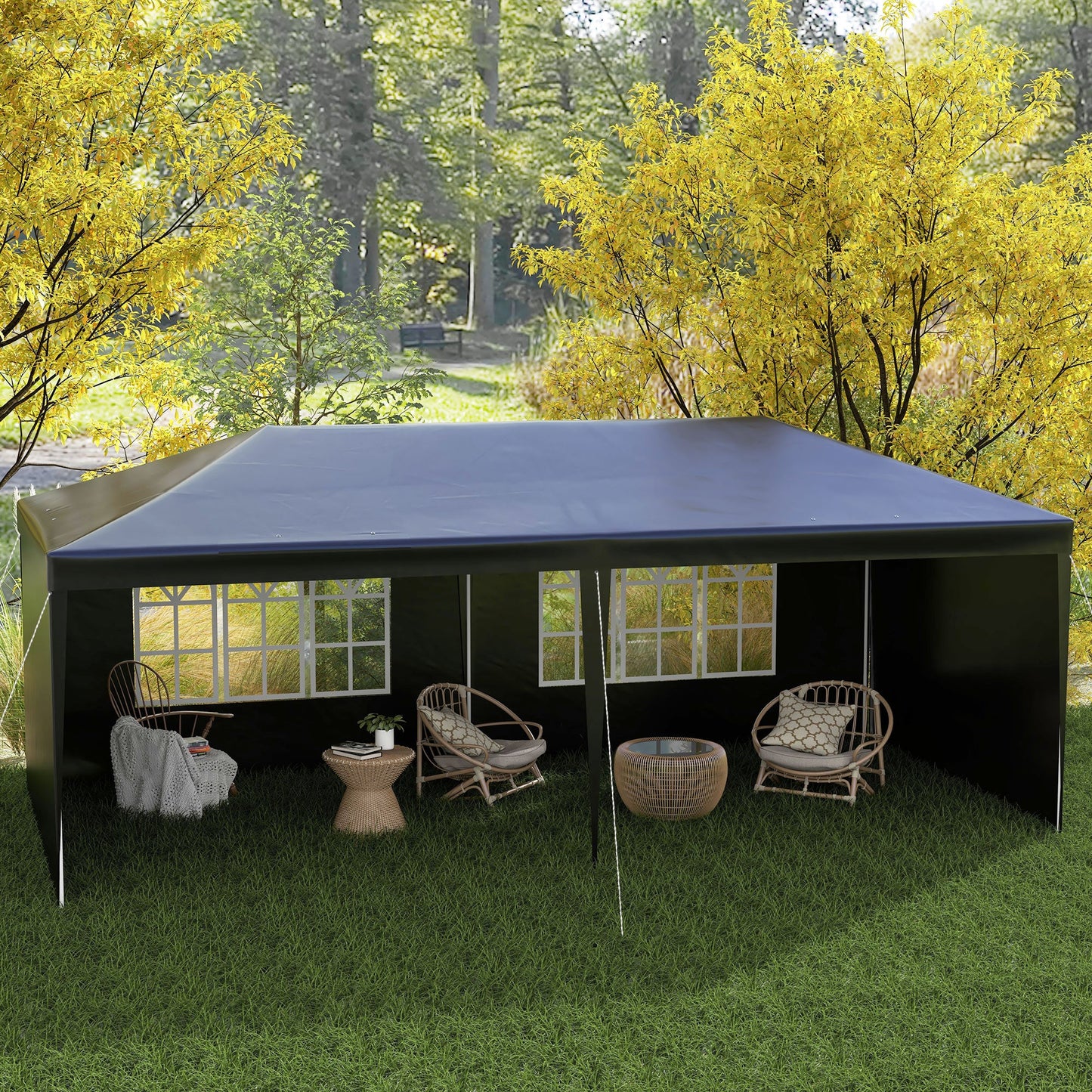 6 x 3 m Party Tent Gazebo Marquee Outdoor Patio Canopy Shelter with Windows and Side Panels Black
