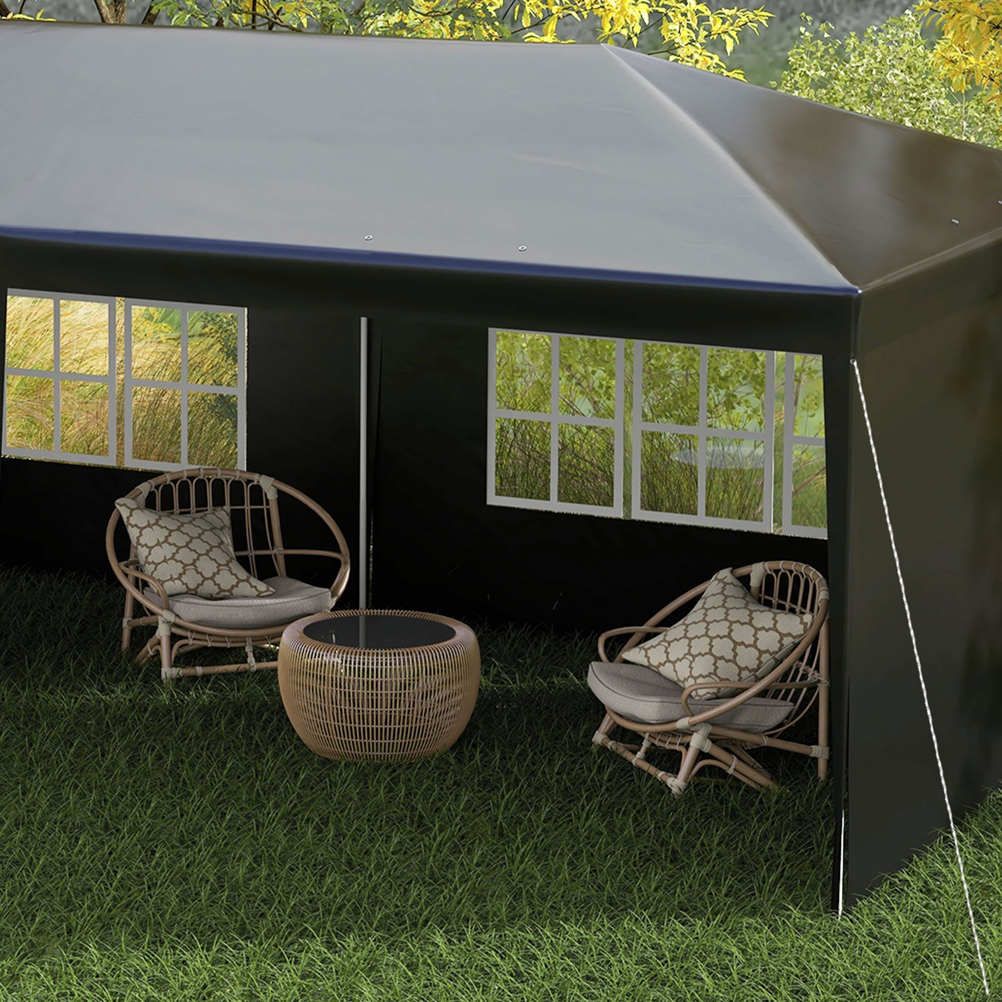 6 x 3 m Party Tent Gazebo Marquee Outdoor Patio Canopy Shelter with Windows and Side Panels Black