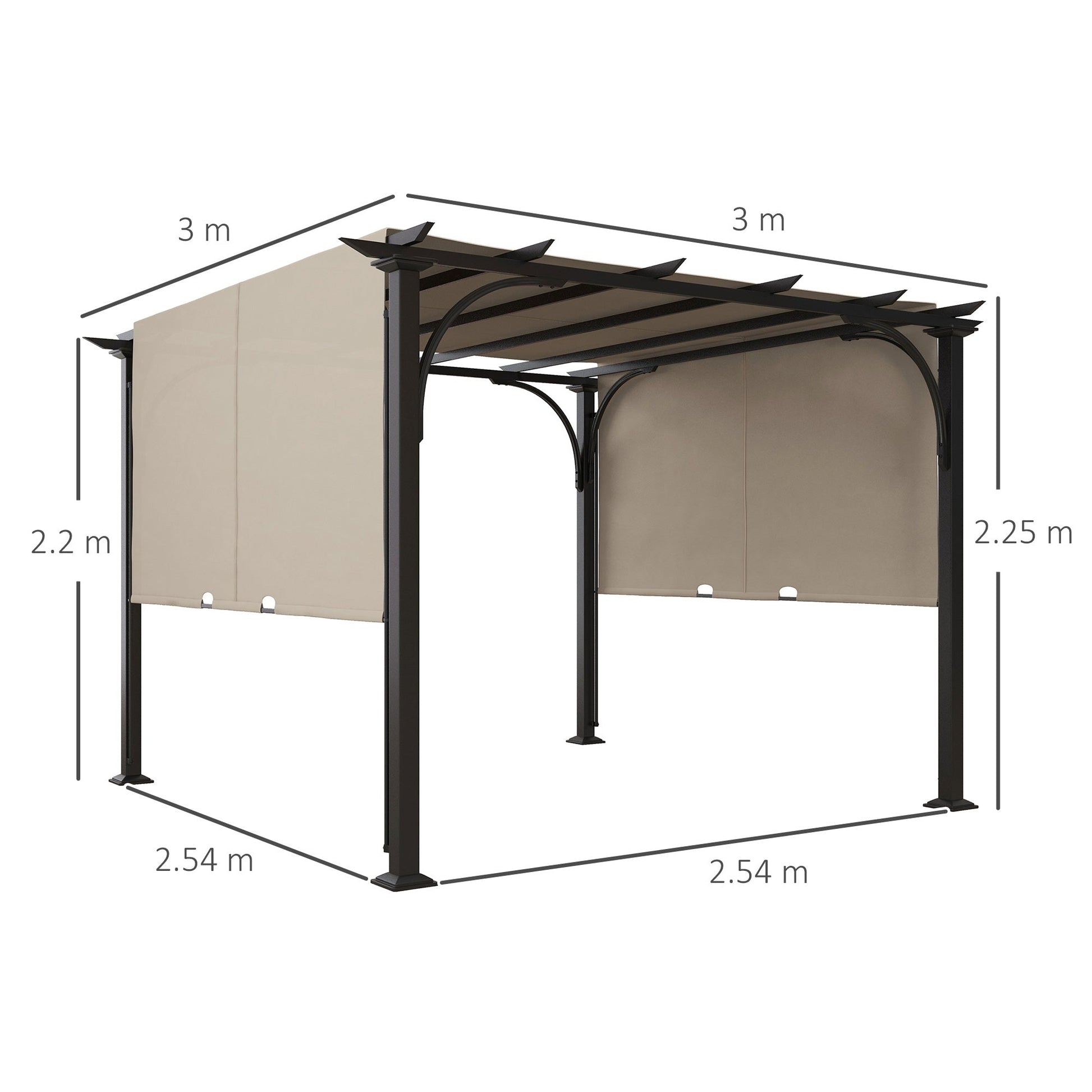 3 x 3(m) Garden Pergola, Outdoor Pergola Gazebo with Adjustable Canopy, Sun Shade Patio Canopy Shelter, Beige