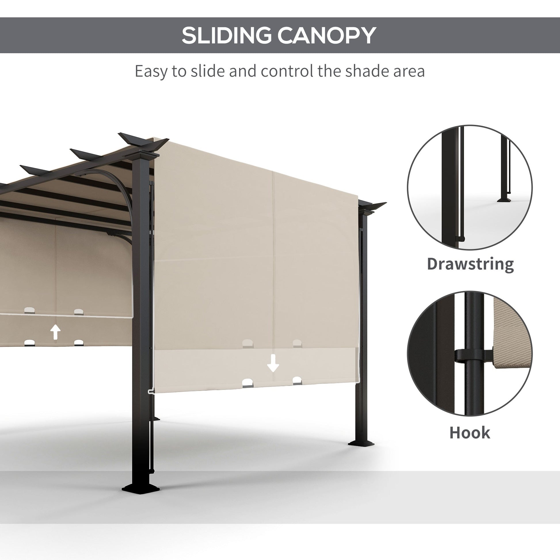 3 x 3(m) Garden Pergola, Outdoor Pergola Gazebo with Adjustable Canopy, Sun Shade Patio Canopy Shelter, Beige