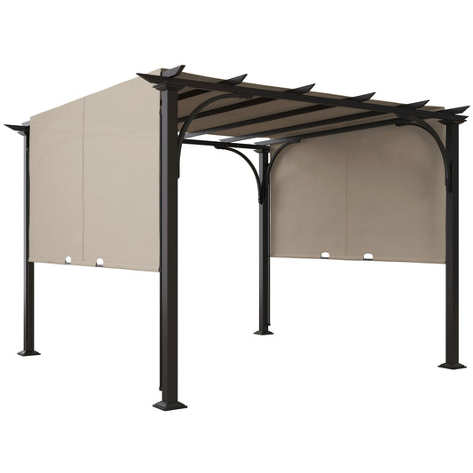 3 x 3(m) Garden Pergola, Outdoor Pergola Gazebo with Adjustable Canopy, Sun Shade Patio Canopy Shelter, Beige