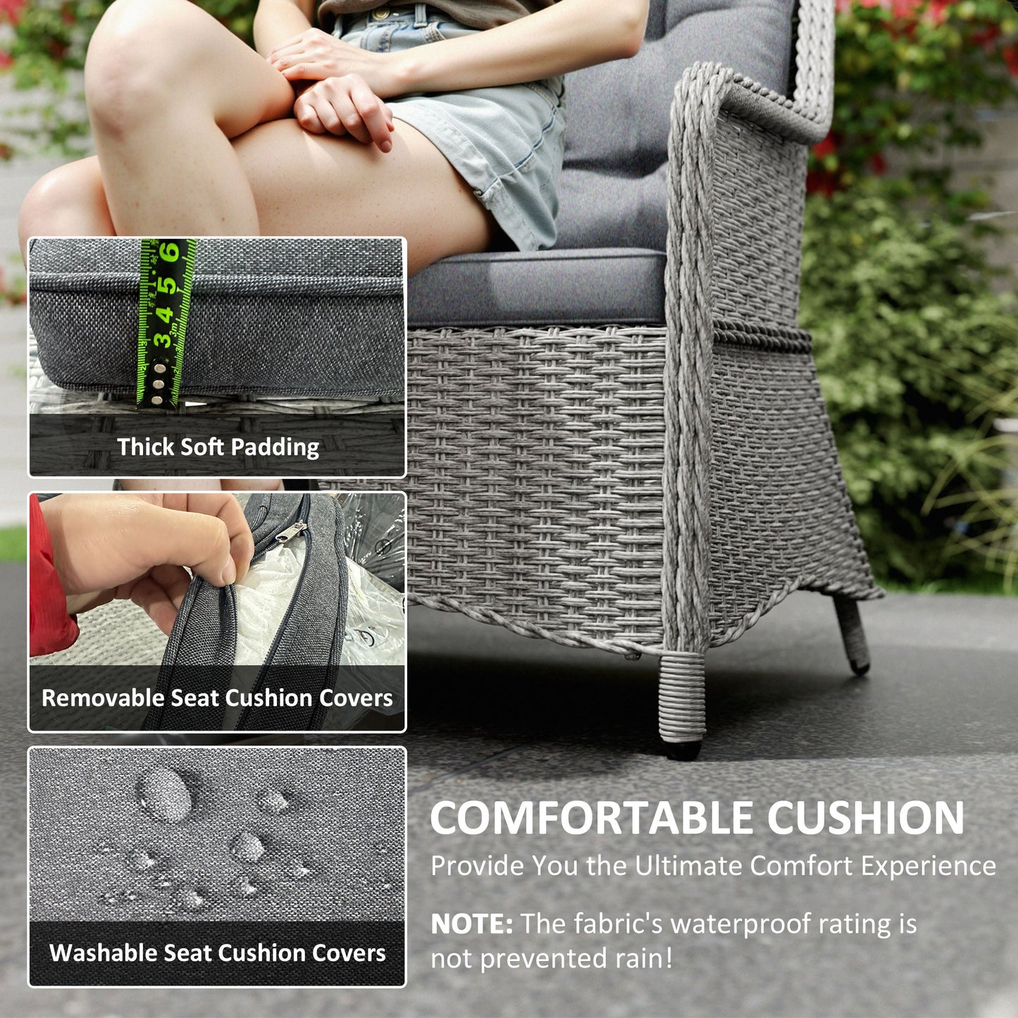 6 Seater Rattan Dining Set, Round PE Rattan Garden Furniture Set with Seat and Back Cushions, Aluminium Outdoor Dining Table and Chairs with 6 Armchairs, Rectangular Glass Top Table, Grey