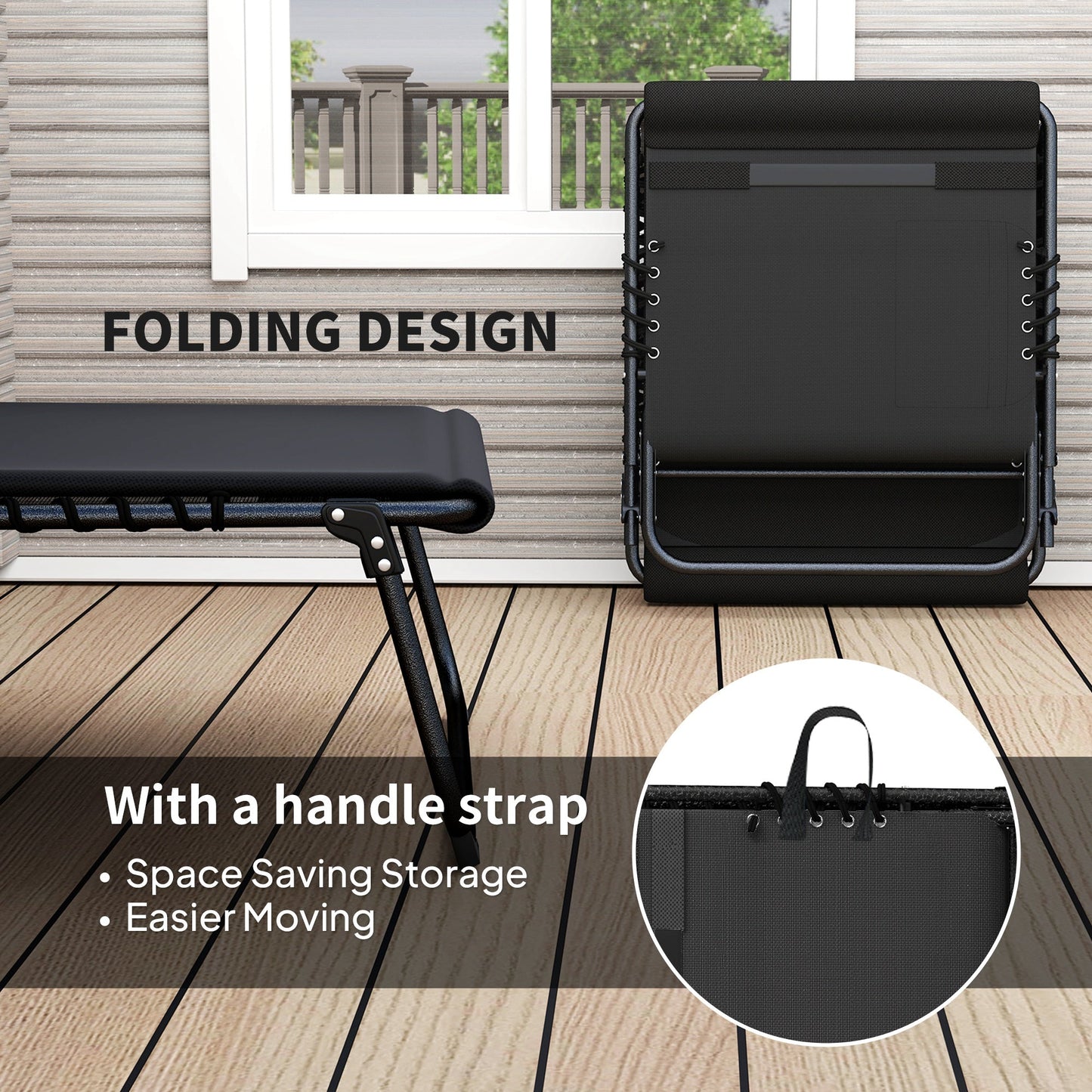 Folding Sun Loungers Set of 2, Recliner Garden Chairs with Quick Drying Pad Headrest Side Pocket, Garden Sun Loungers for Beach Pool, Black