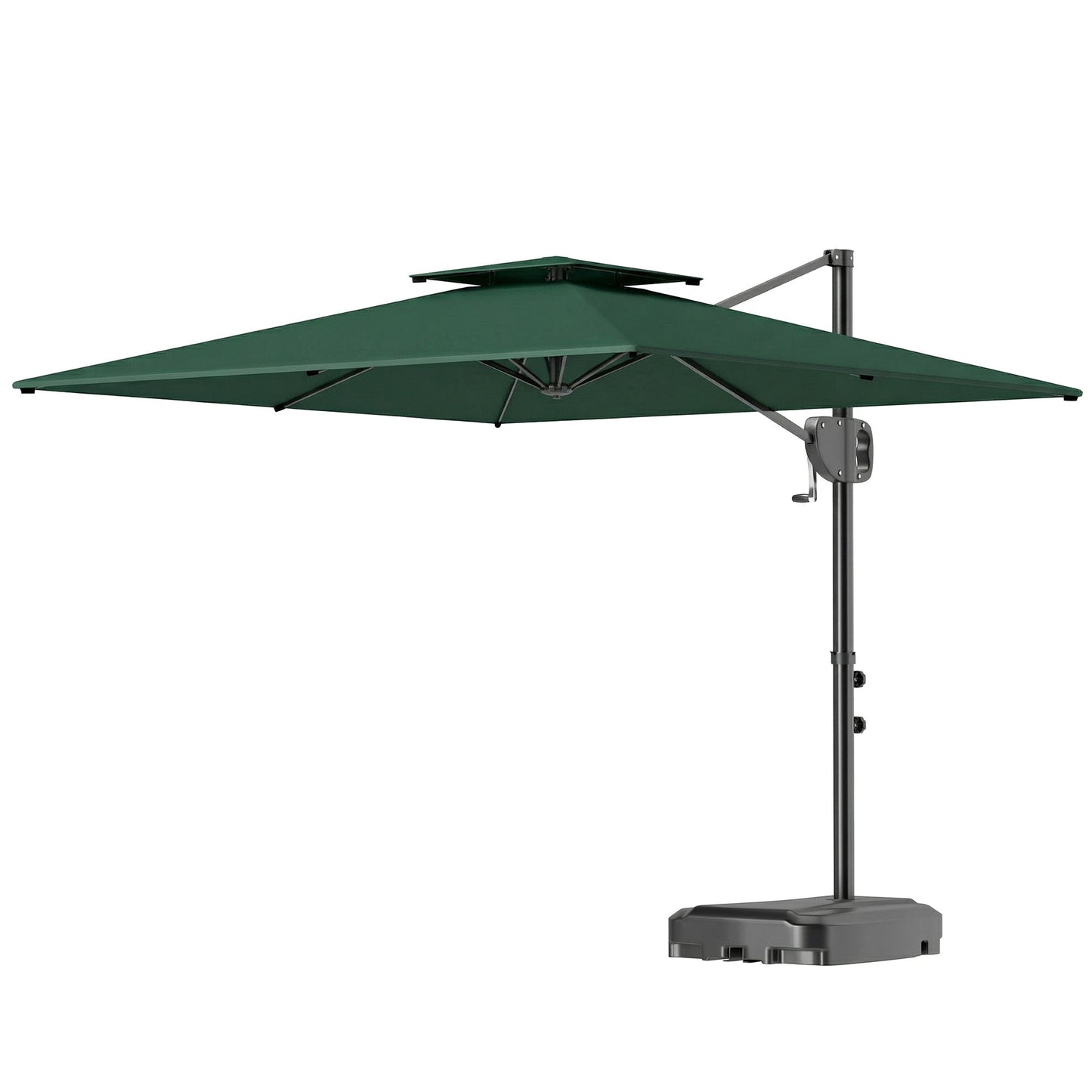 2.5m Garden Cantilever Parasol with Fillable Base, Up to 45kg, Double Top Garden Parasol, Square Overhanging Patio Umbrella with Crank Handle and Tilt for Outdoor Sun Shade, Dark Green