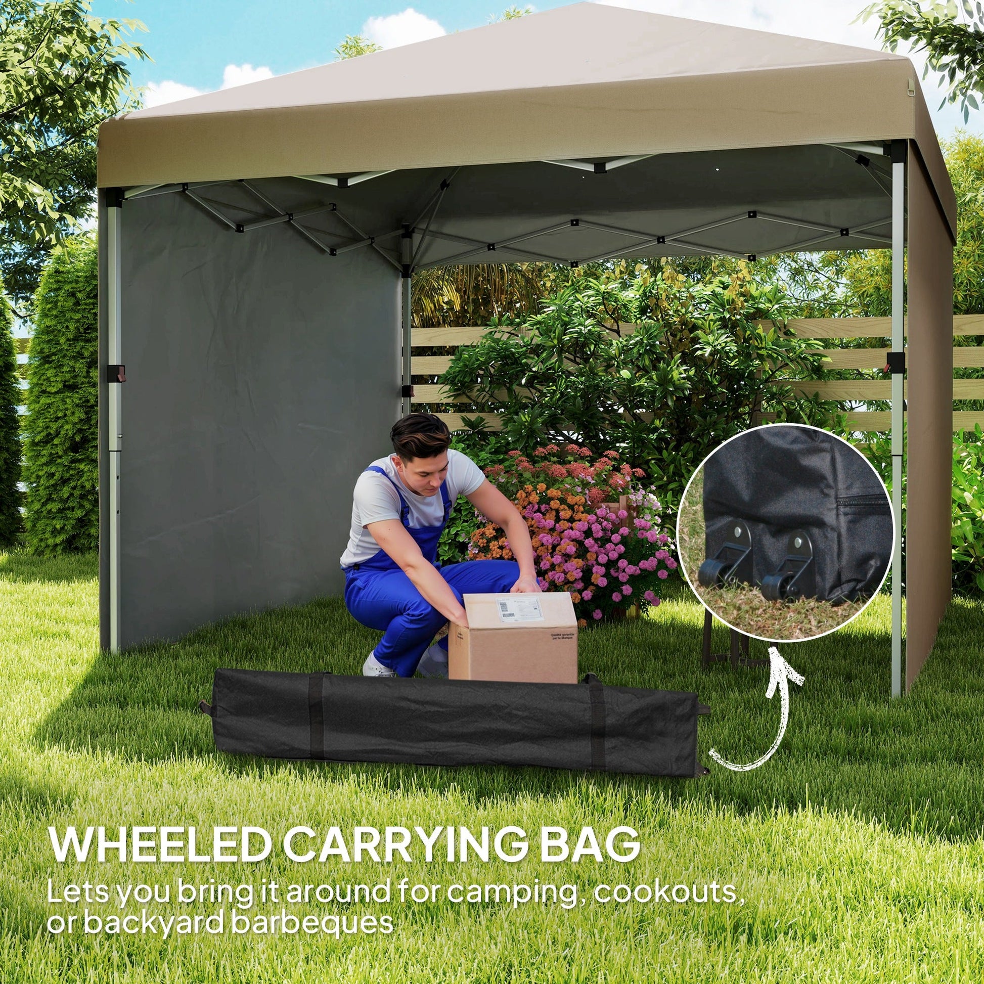 3 x 3 (M) Pop Up Gazebo, UPF 30+ with 2 Sidewalls, Leg Weight Bags and Wheeled Bag, Height Adjustable Party Tent Event Shelter for Garden, Patio, Khaki
