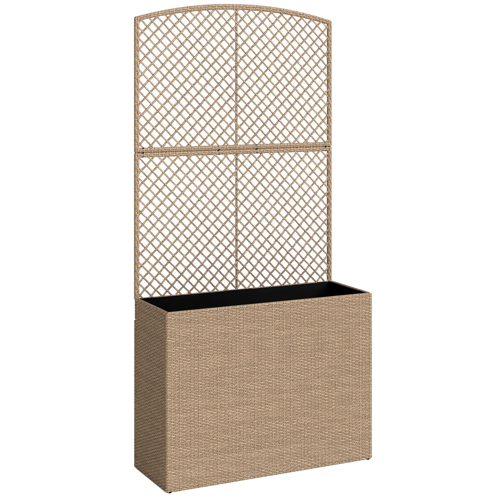 Garden Planter with Trellis, Rattan Raised Beds for Garden with Liner, Freestanding Outdoor Planter Box for Climbing Plants, Herbs, Vegetables, Flowers, 80 x 30 x 163 cm, Light Grey