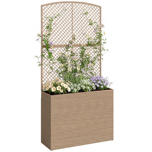 Garden Planter with Trellis, Rattan Raised Beds for Garden with Liner, Freestanding Outdoor Planter Box for Climbing Plants, Herbs, Vegetables, Flowers, 80 x 30 x 163 cm, Light Grey