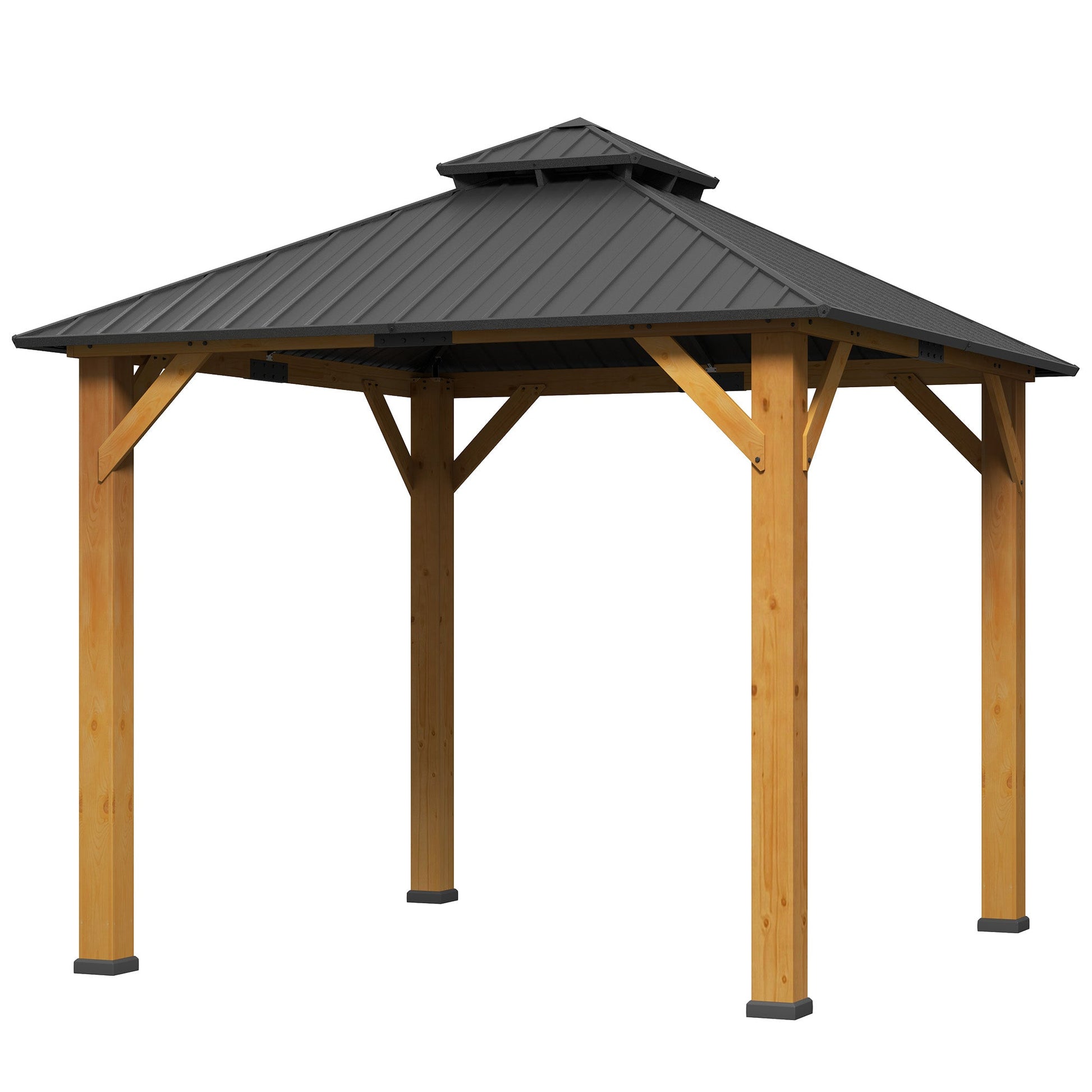 3x(3)M Outdoor Hardtop Gazebo Canopy with 2-Tier Roof and Solid Wood Frame, Outdoor Patio Shelter for Patio, Garden, Grey