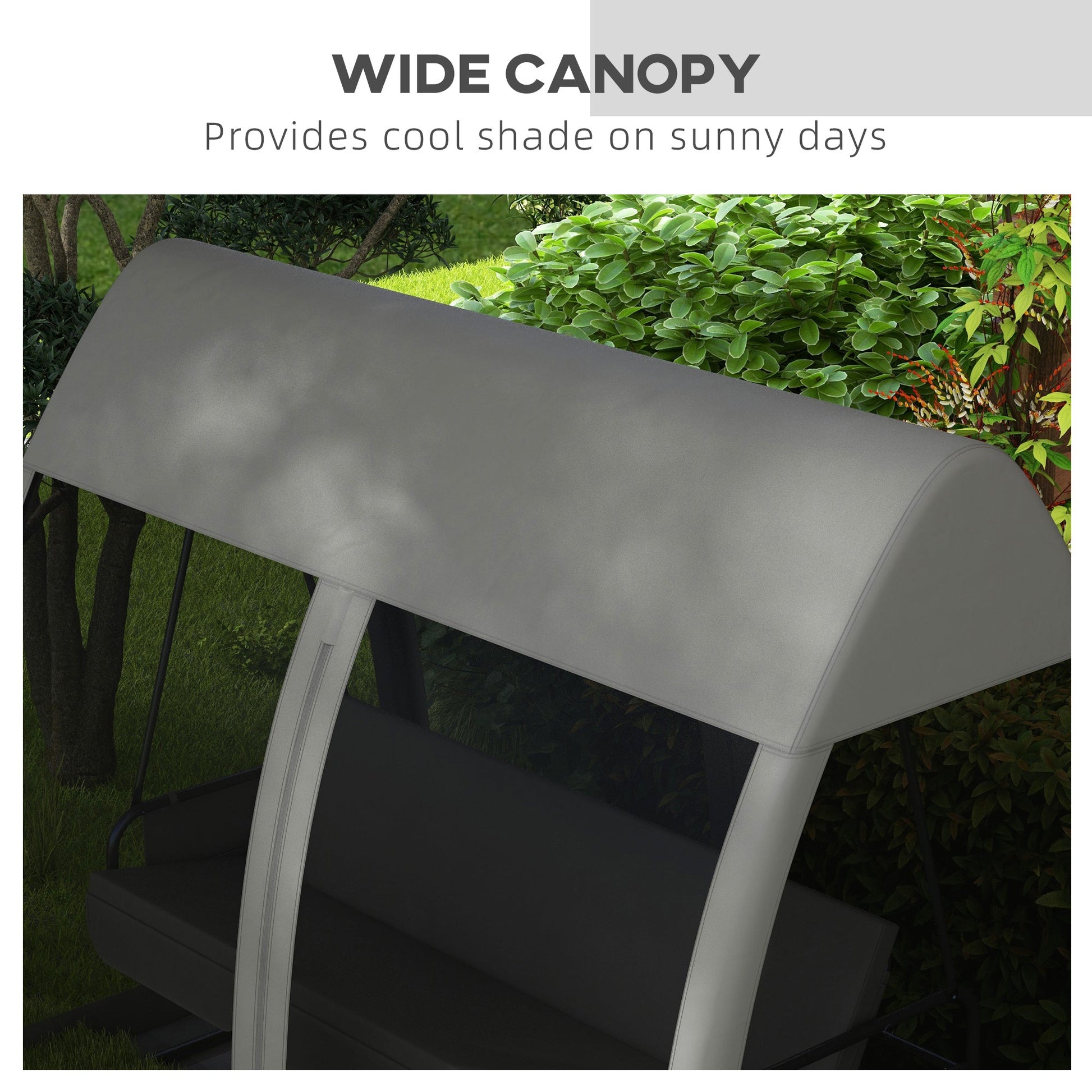 3 Seater Swing Chair 2 in 1 Garden Swing Seat Bed Convertible Outdoor Rocking Bench Bed with Water-Resistant Roof, Zipped Door and Mosquito Netting, Grey