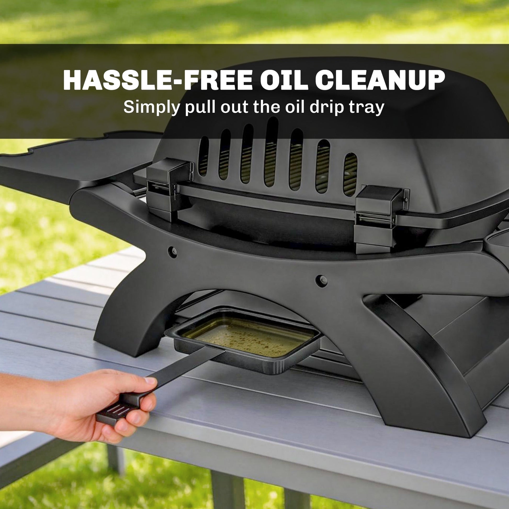 2 Burner Gas Grill with 2 Detachable Side Tables, 3.8 KW Steel Barbecue Grill with Cast Iron Grates, Tabletop BBQ with Lid, Thermometer, Grease Tray, 4 Hooks, Black
