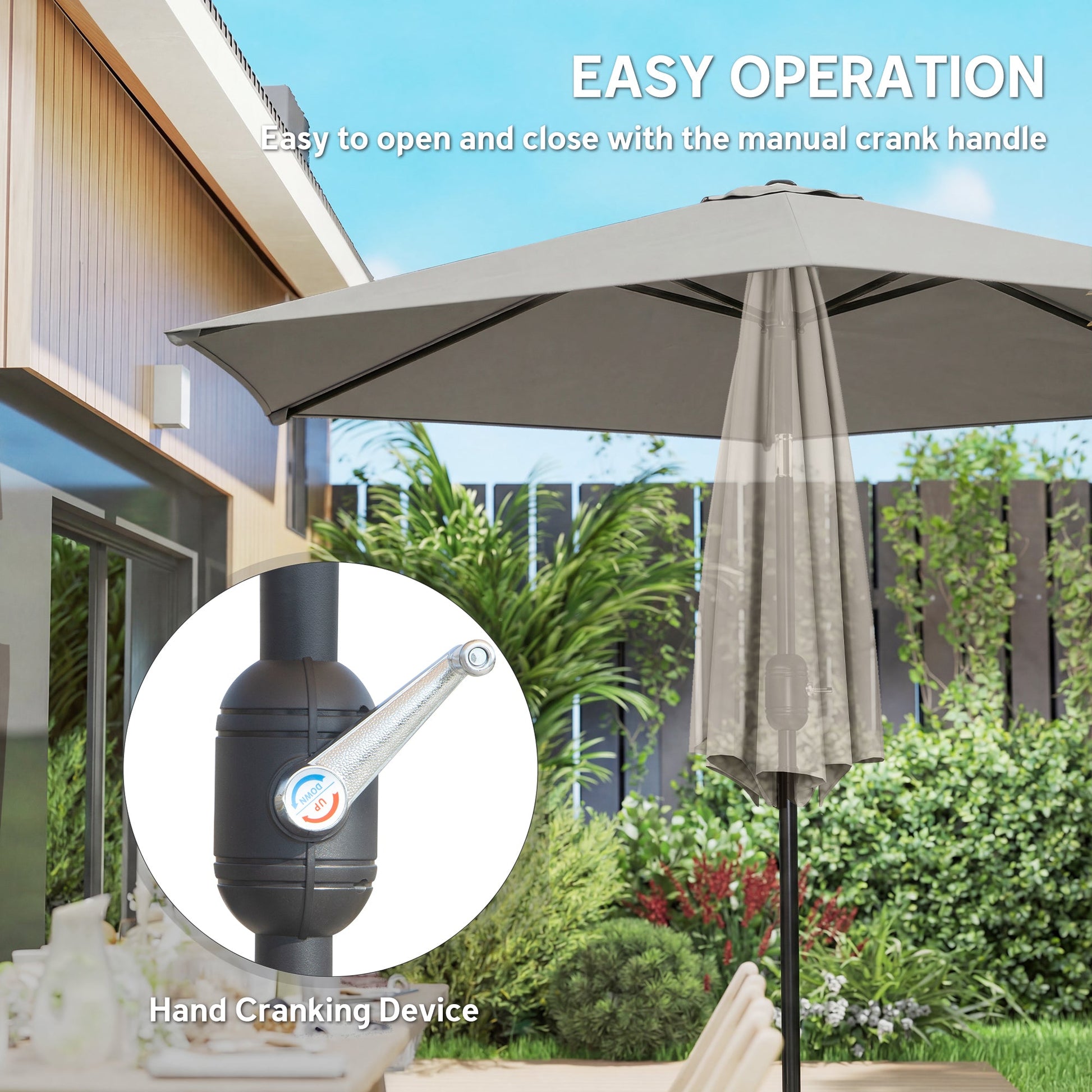 2.6 m Garden Parasol Umbrella with Aluminium Pole, Outdoor Table Market Patio Umbrella Sun Shade with Tilt and Crank, Vent, Light Grey