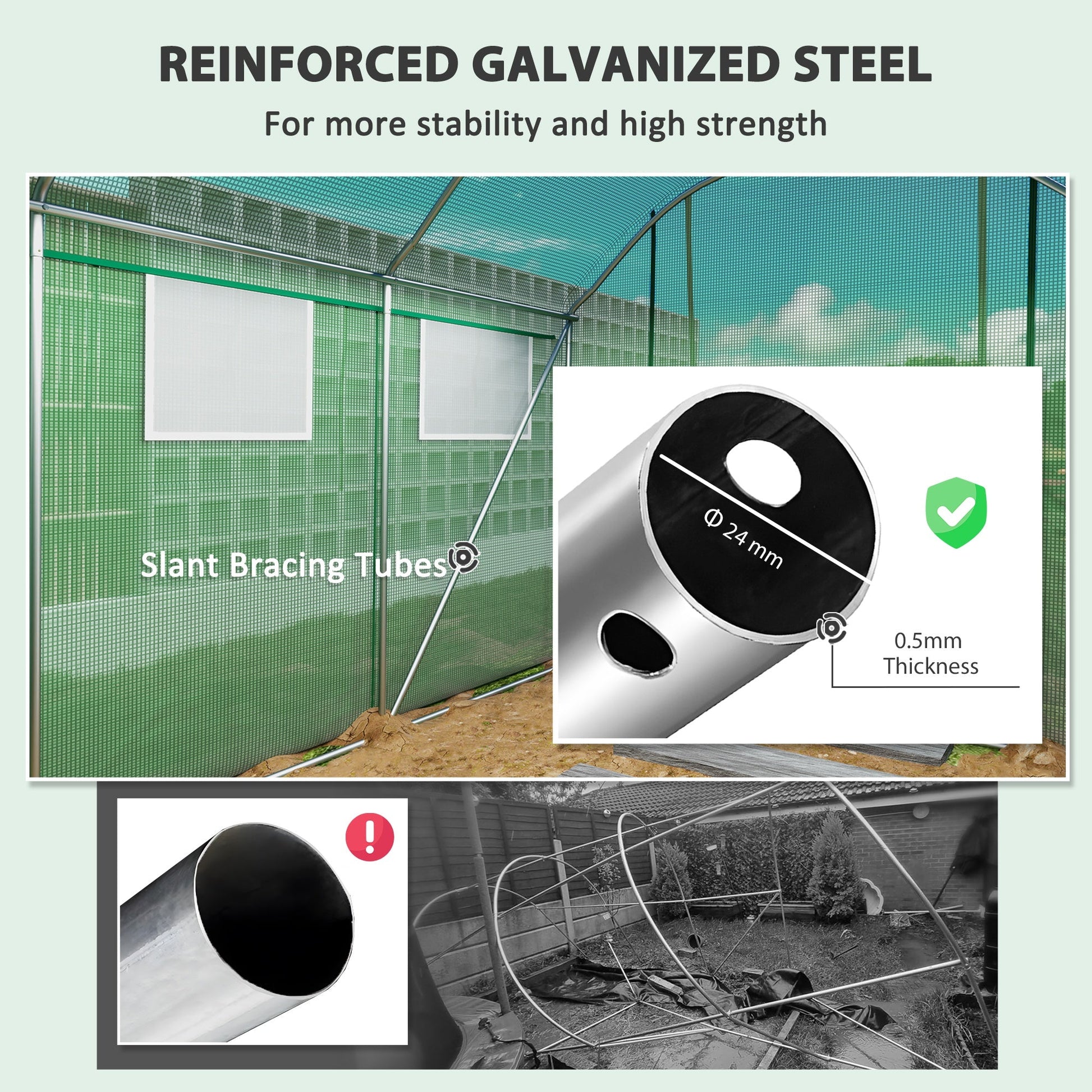 3 x 2 x 2m Polytunnel Greenhouse with 3 Roll-up Doors and Mesh Windows, Walk-in Garden Tunnel Warm House Tent with UV-resistant PE Cover and Galvanised Steel Frame, Green