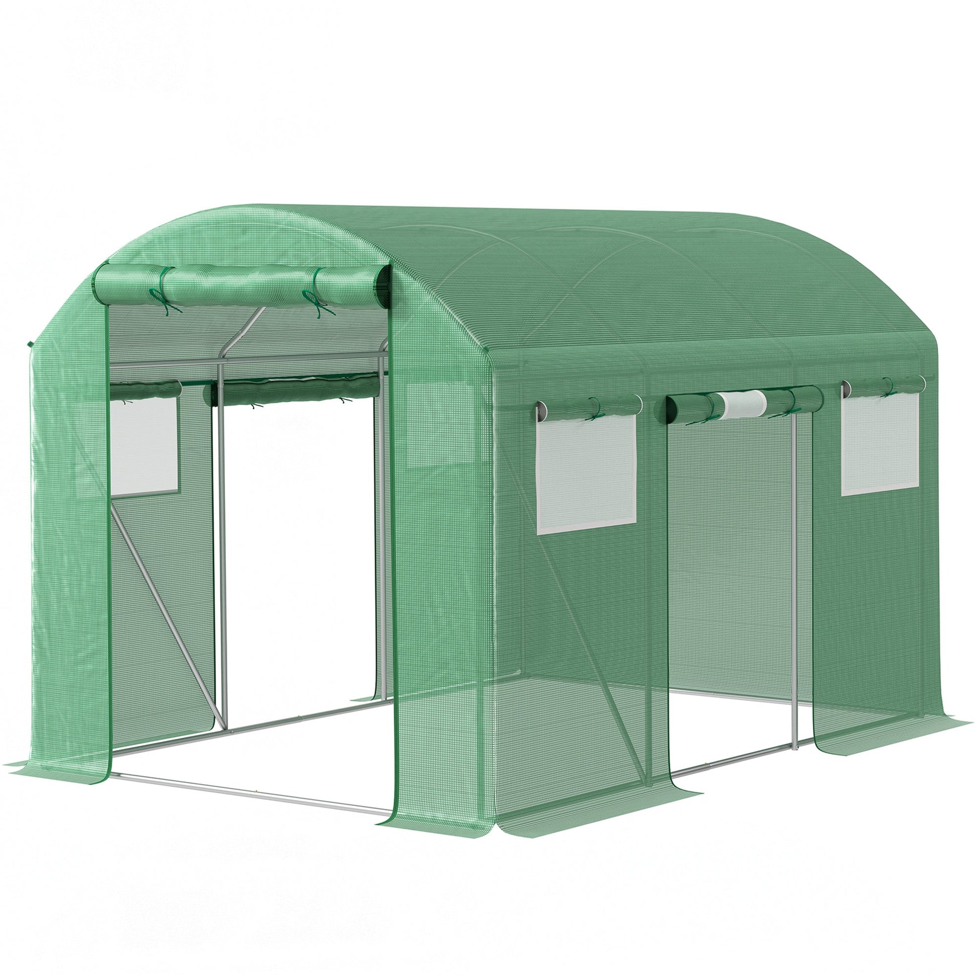 3 x 2 x 2m Polytunnel Greenhouse with 3 Roll-up Doors and Mesh Windows, Walk-in Garden Tunnel Warm House Tent with UV-resistant PE Cover and Galvanised Steel Frame, Green
